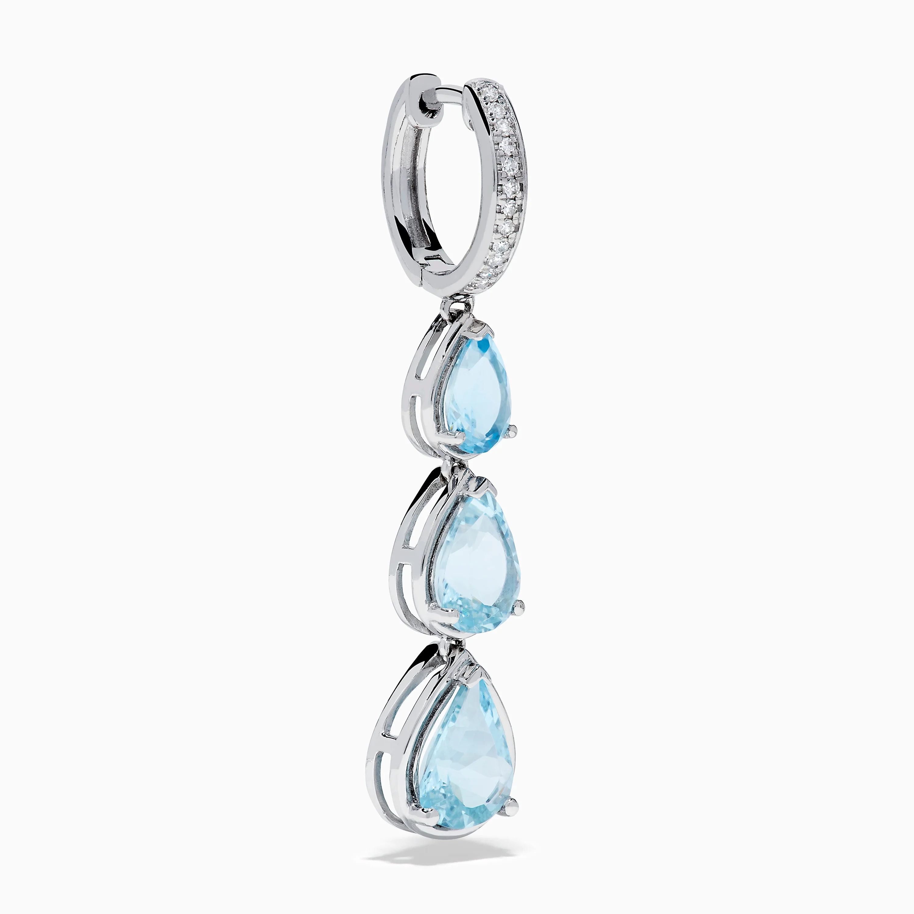14K White Gold Aquamarine and Diamond Pear Shaped Linear Drop Earrings - Image 3
