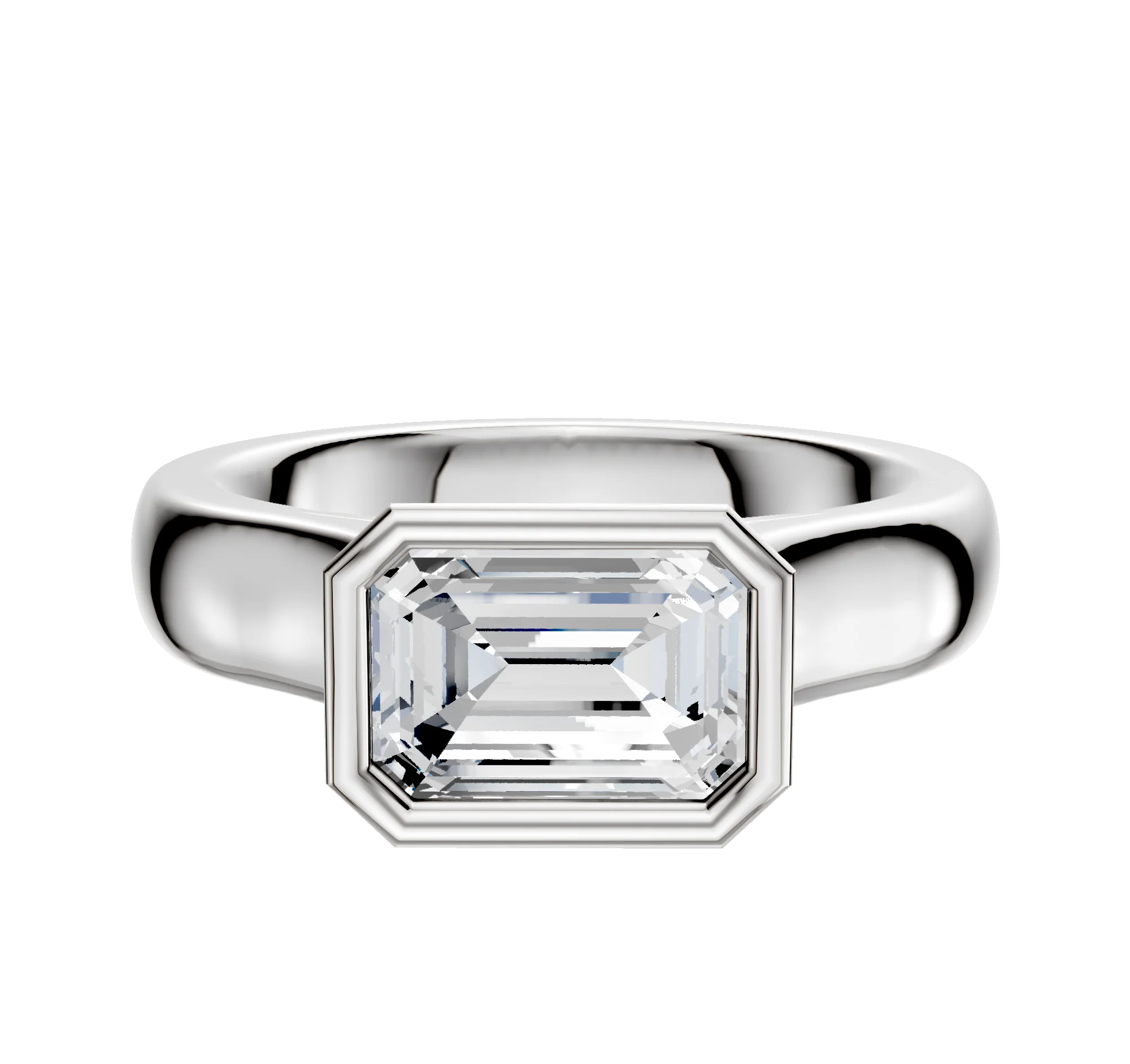 14K White Gold Bezel Full Bezel East/West Cathedral Dome 4.0mm Engagement Ring