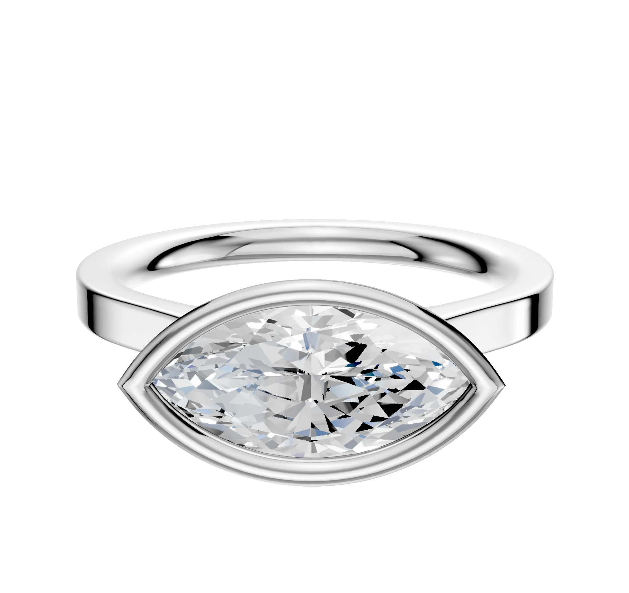 14K White Gold Bezel Full Bezel East/West Cathedral Flat 2.0mm Engagement Ring