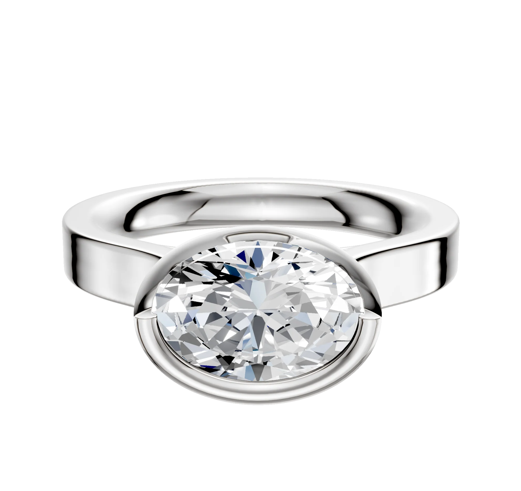 14K White Gold Bezel Full Bezel East/West Cathedral Flat 3.0mm Engagement Ring