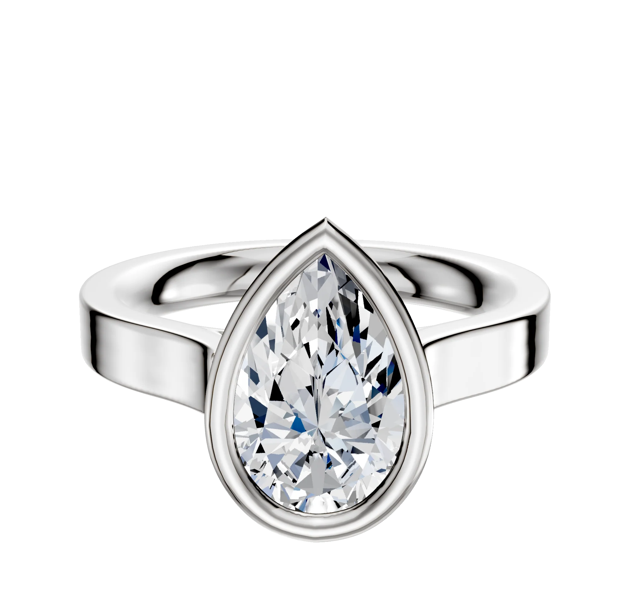 14K White Gold Bezel Full Bezel East/West Cathedral Flat 3.0mm Engagement Ring