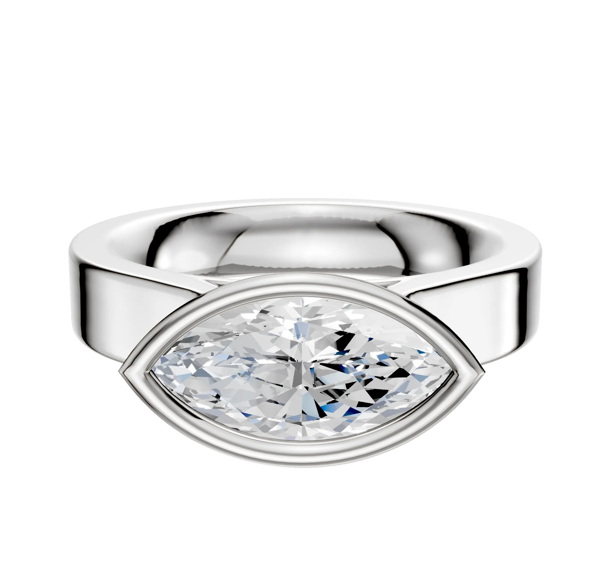14K White Gold Bezel Full Bezel East/West Cathedral Flat 4.0mm Engagement Ring