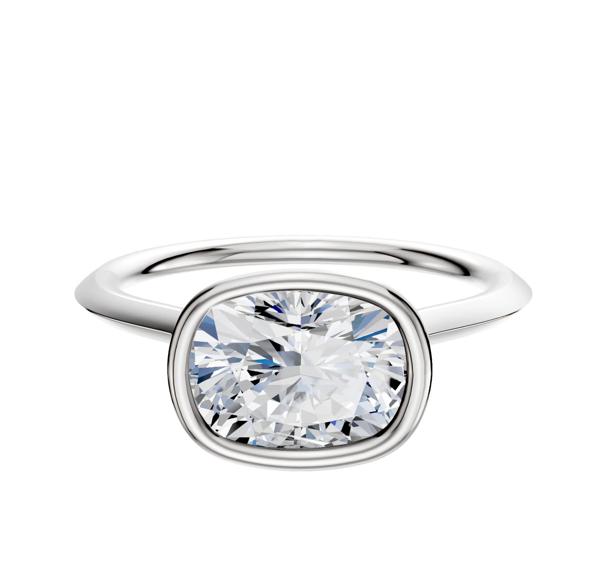 14K White Gold Bezel Full Bezel East/West Cathedral Knife Edge 1.5mm Engagement Ring