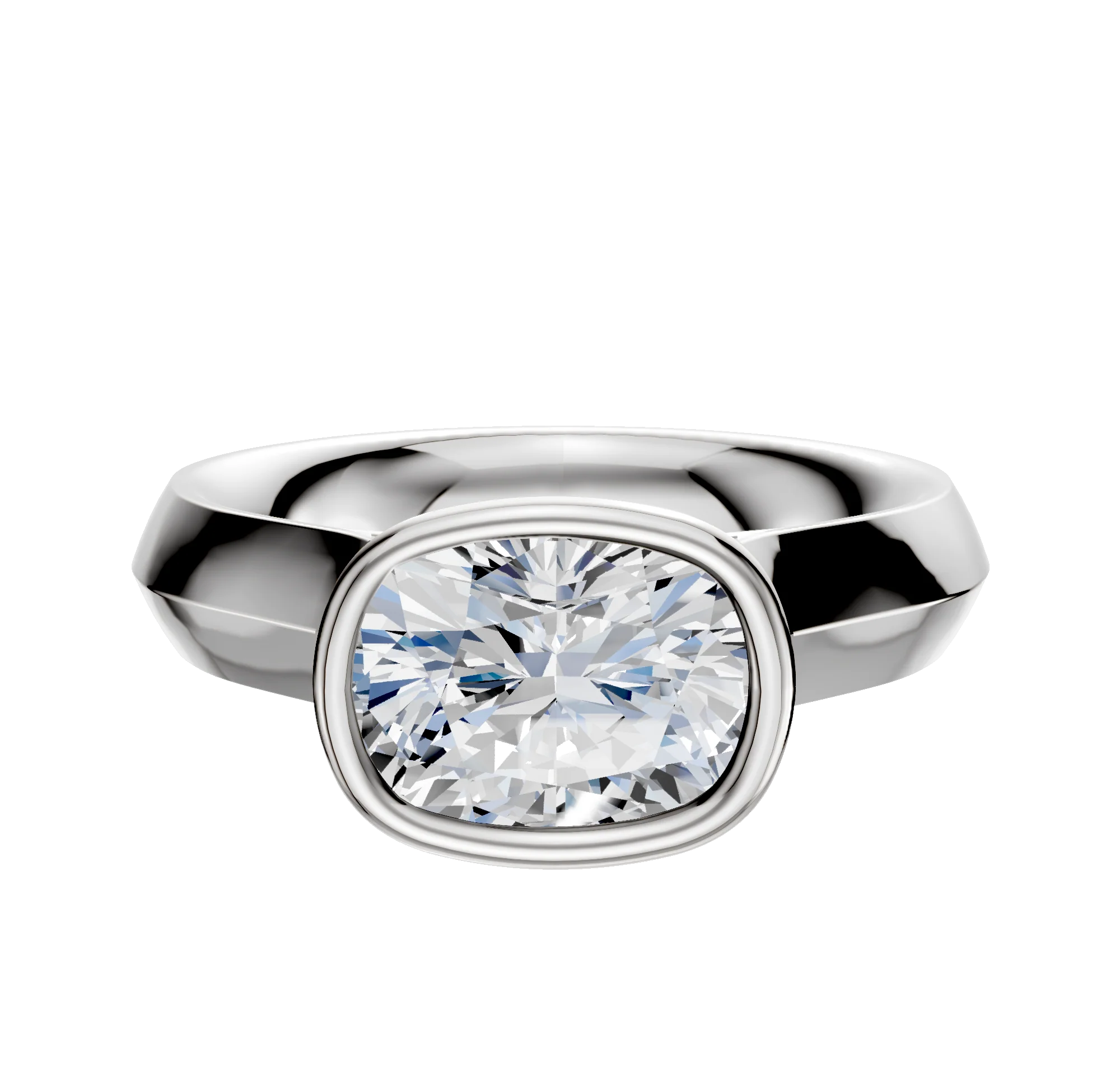 14K White Gold Bezel Full Bezel East/West Cathedral Knife Edge 4.0mm Engagement Ring