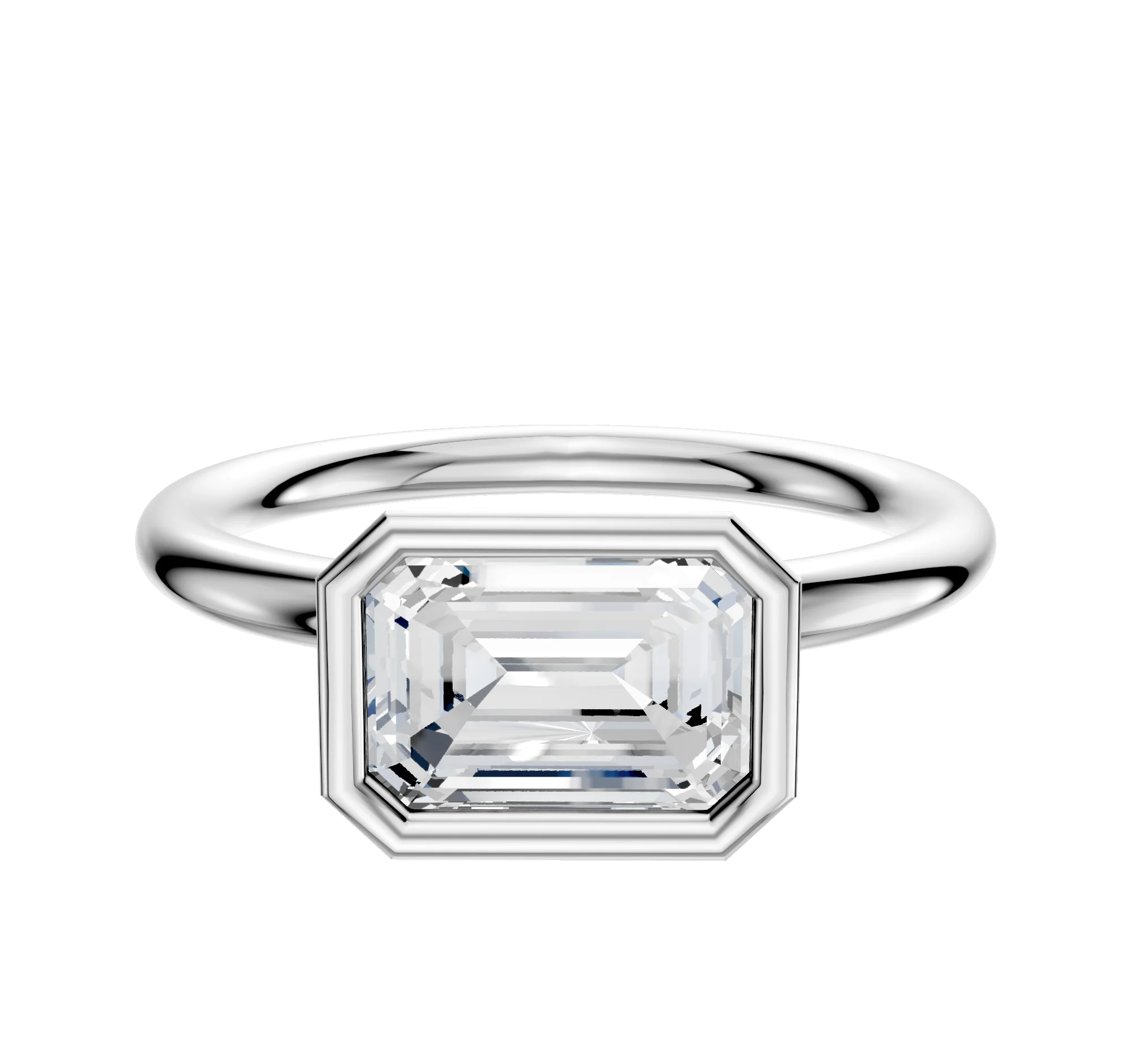 14K White Gold Bezel Full Bezel East/West Classic Dome 2.0mm Engagement Ring