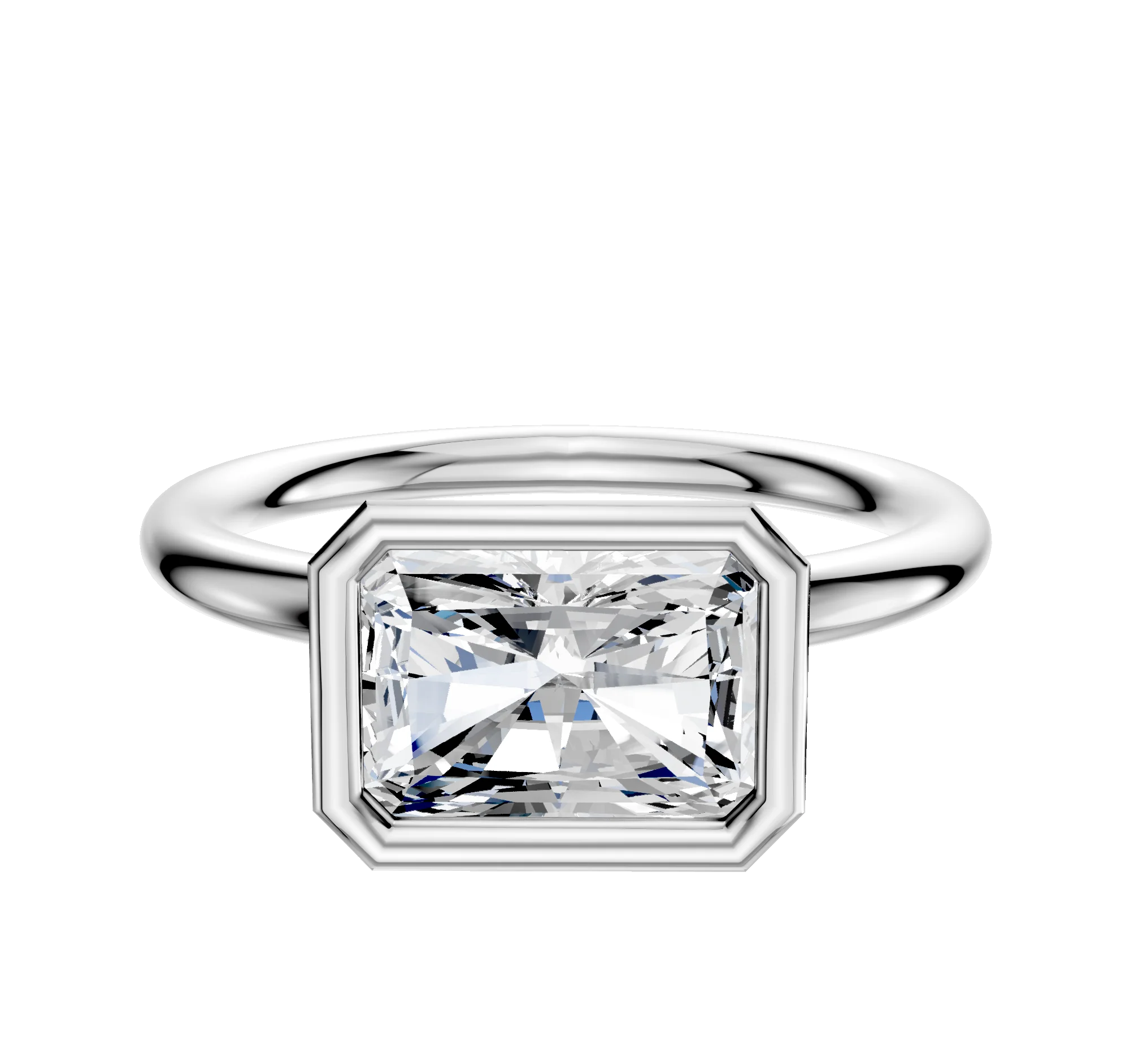 14K White Gold Bezel Full Bezel East/West Classic Dome 2.0mm Engagement Ring