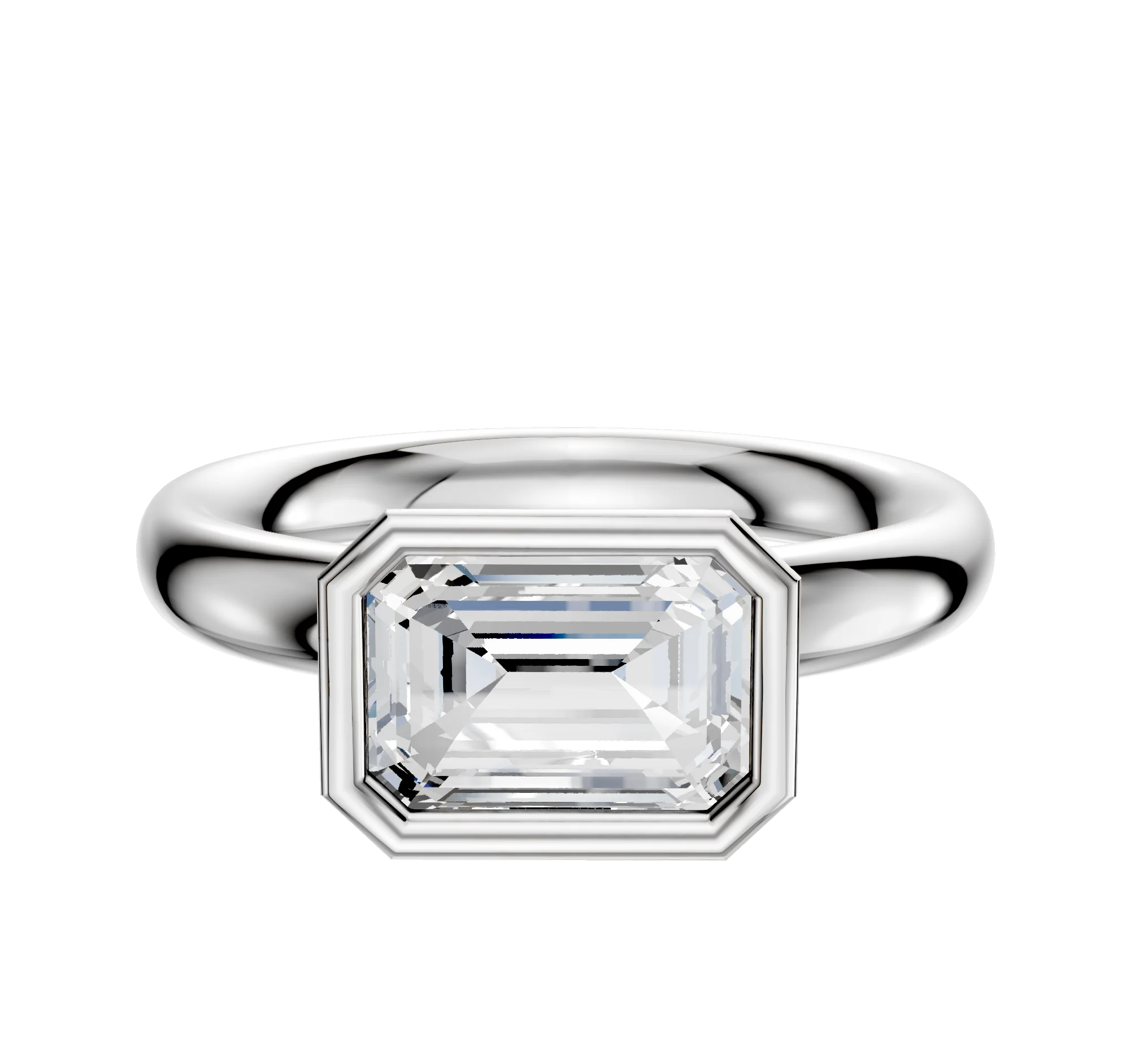 14K White Gold Bezel Full Bezel East/West Classic Dome 3.0mm Engagement Ring