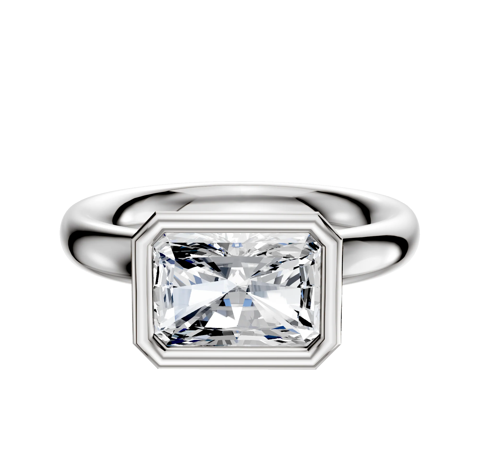 14K White Gold Bezel Full Bezel East/West Classic Dome 3.0mm Engagement Ring