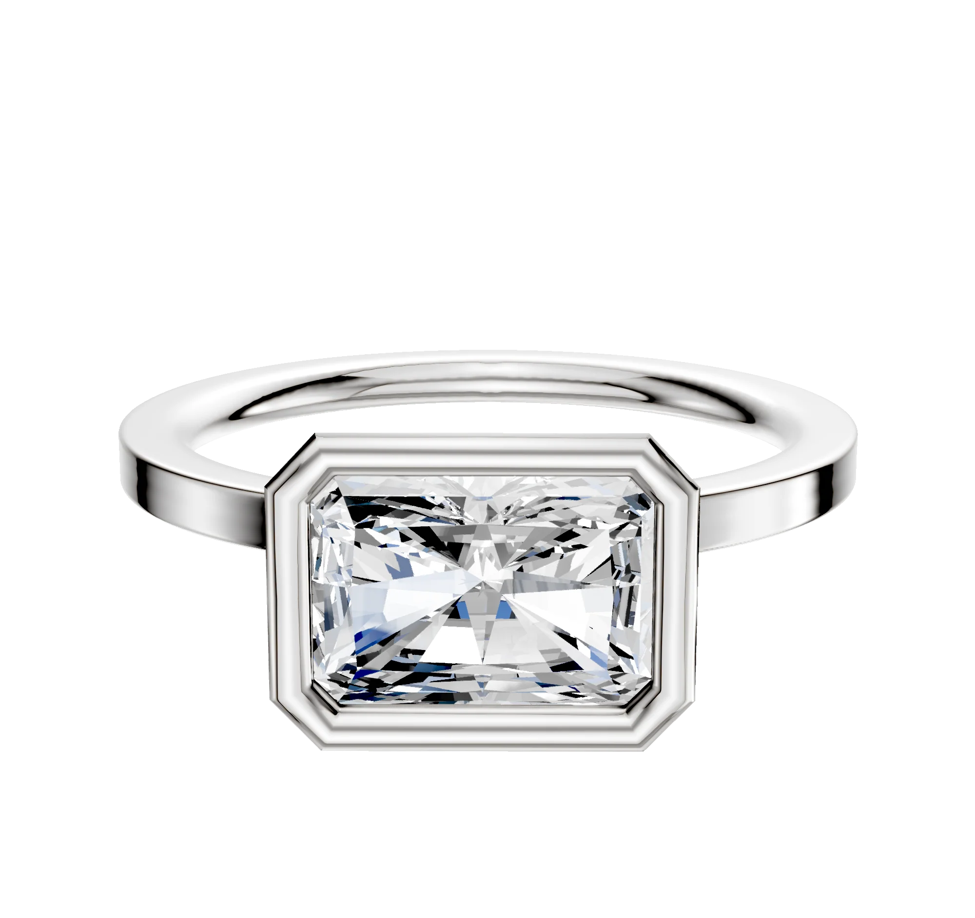14K White Gold Bezel Full Bezel East/West Classic Flat 1.5mm Engagement Ring
