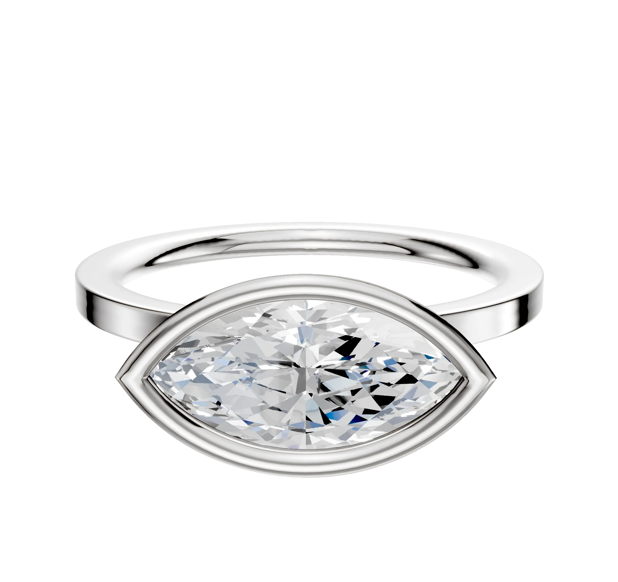 14K White Gold Bezel Full Bezel East/West Classic Flat 1.5mm Engagement Ring
