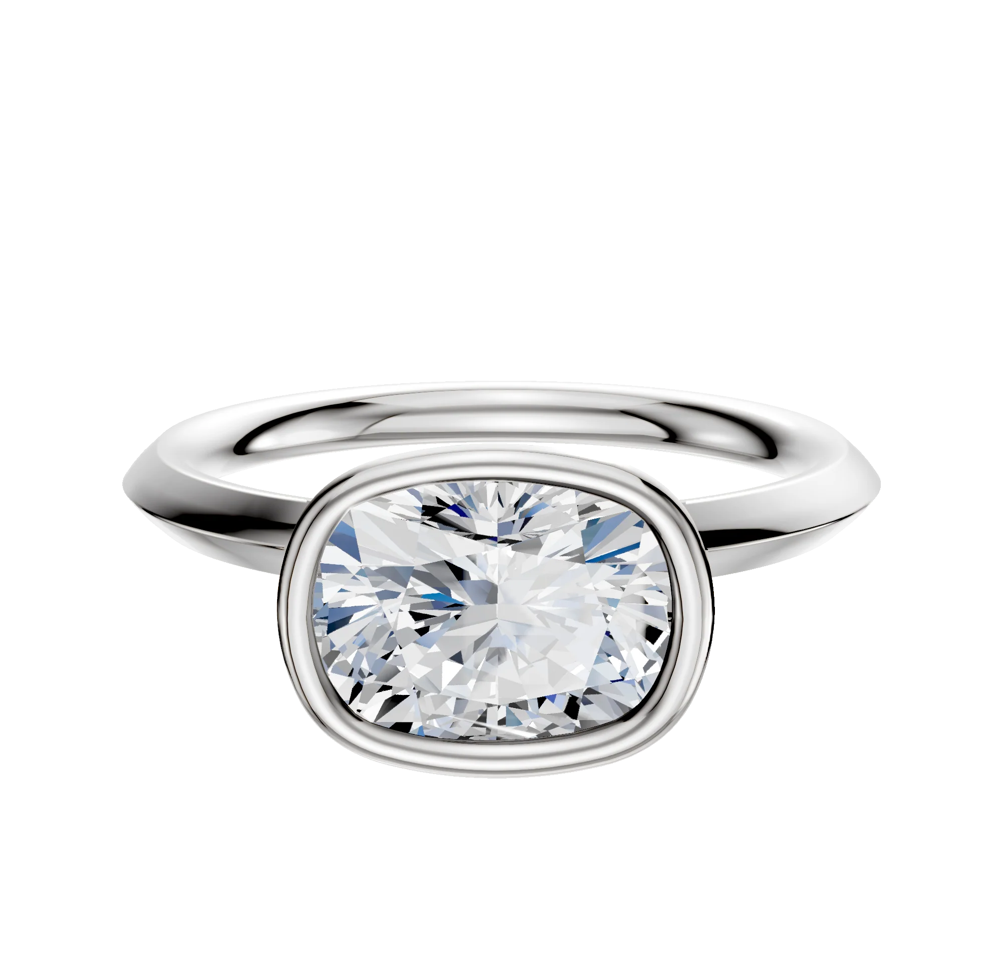 14K White Gold Bezel Full Bezel East/West Classic Knife Edge 2.0mm Engagement Ring