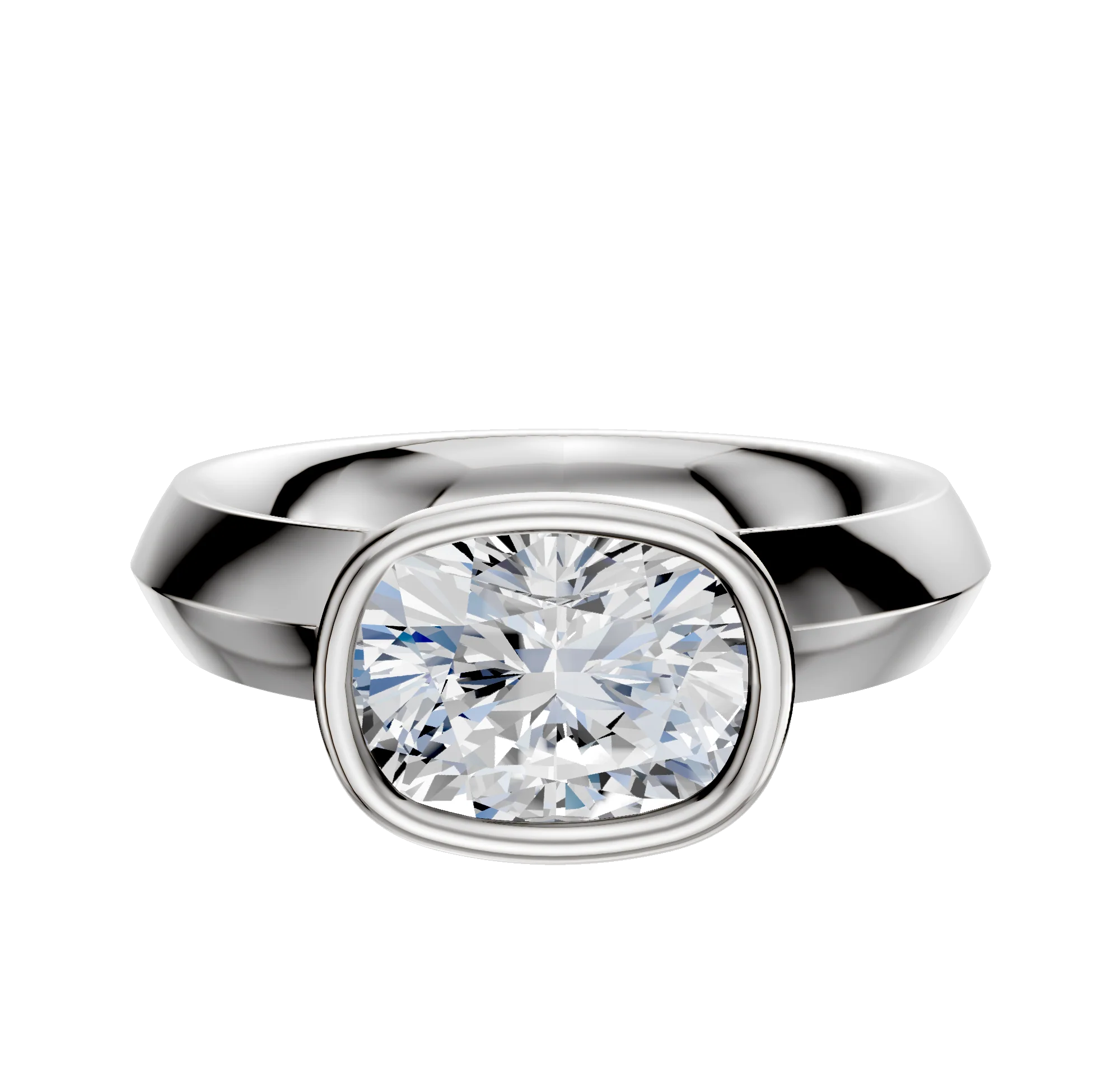 14K White Gold Bezel Full Bezel East/West Classic Knife Edge 4.0mm Engagement Ring