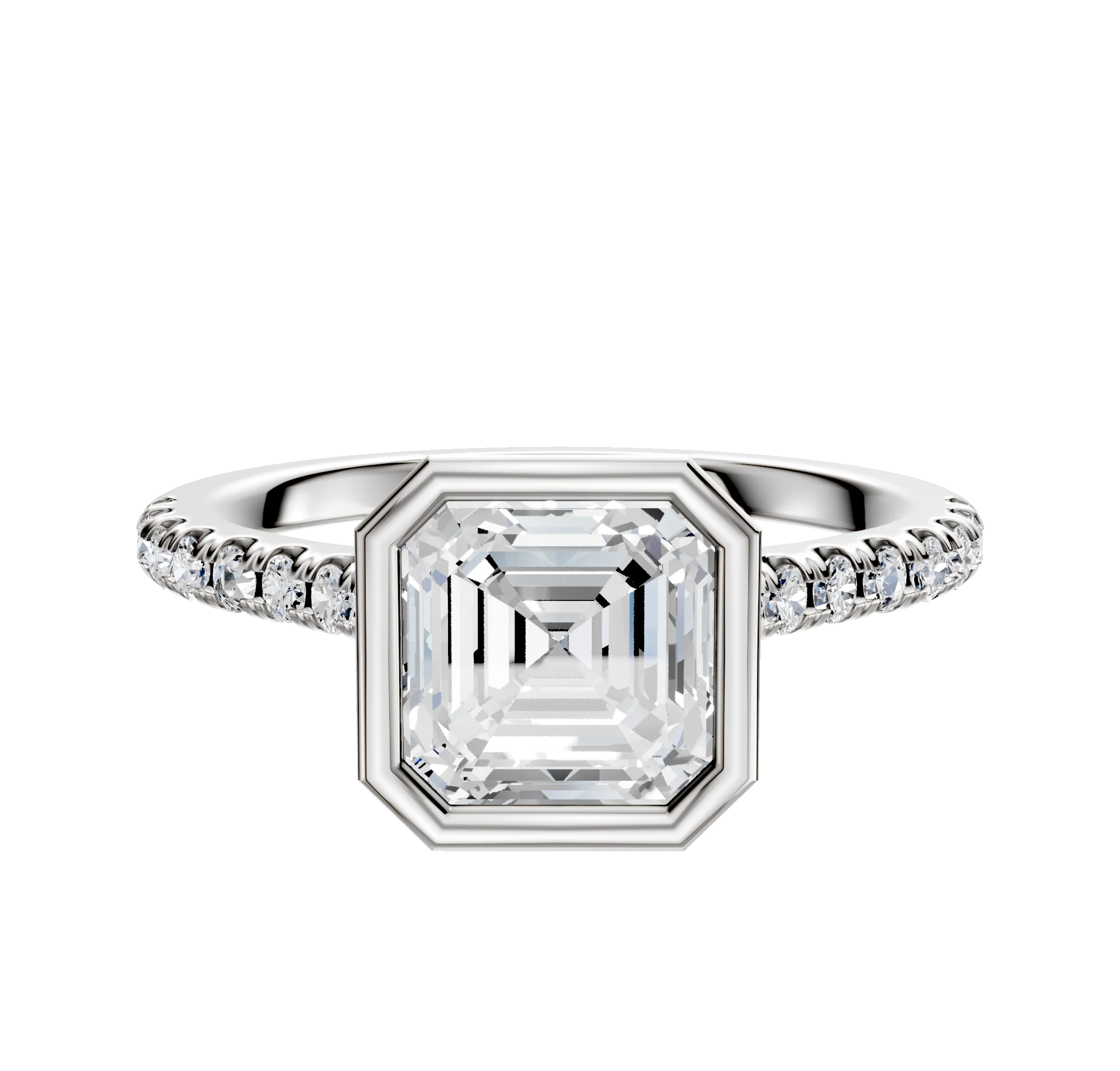 14K White Gold Bezel Full Bezel North/South Cathedral Dome 1-Row-Pave 2.5mm Engagement Ring