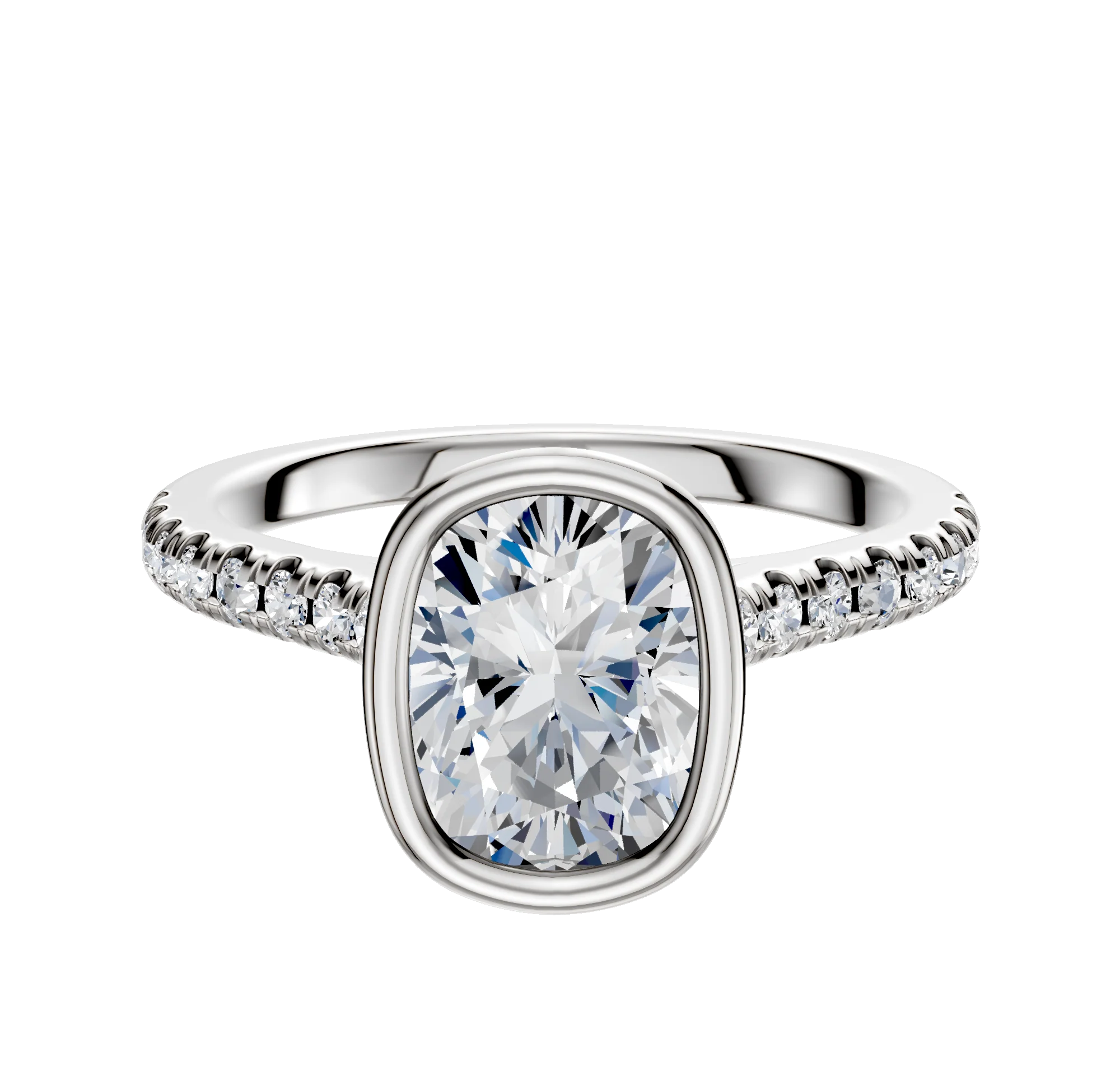 14K White Gold Bezel Full Bezel North/South Cathedral Dome 1-Row-Pave 2.5mm Engagement Ring