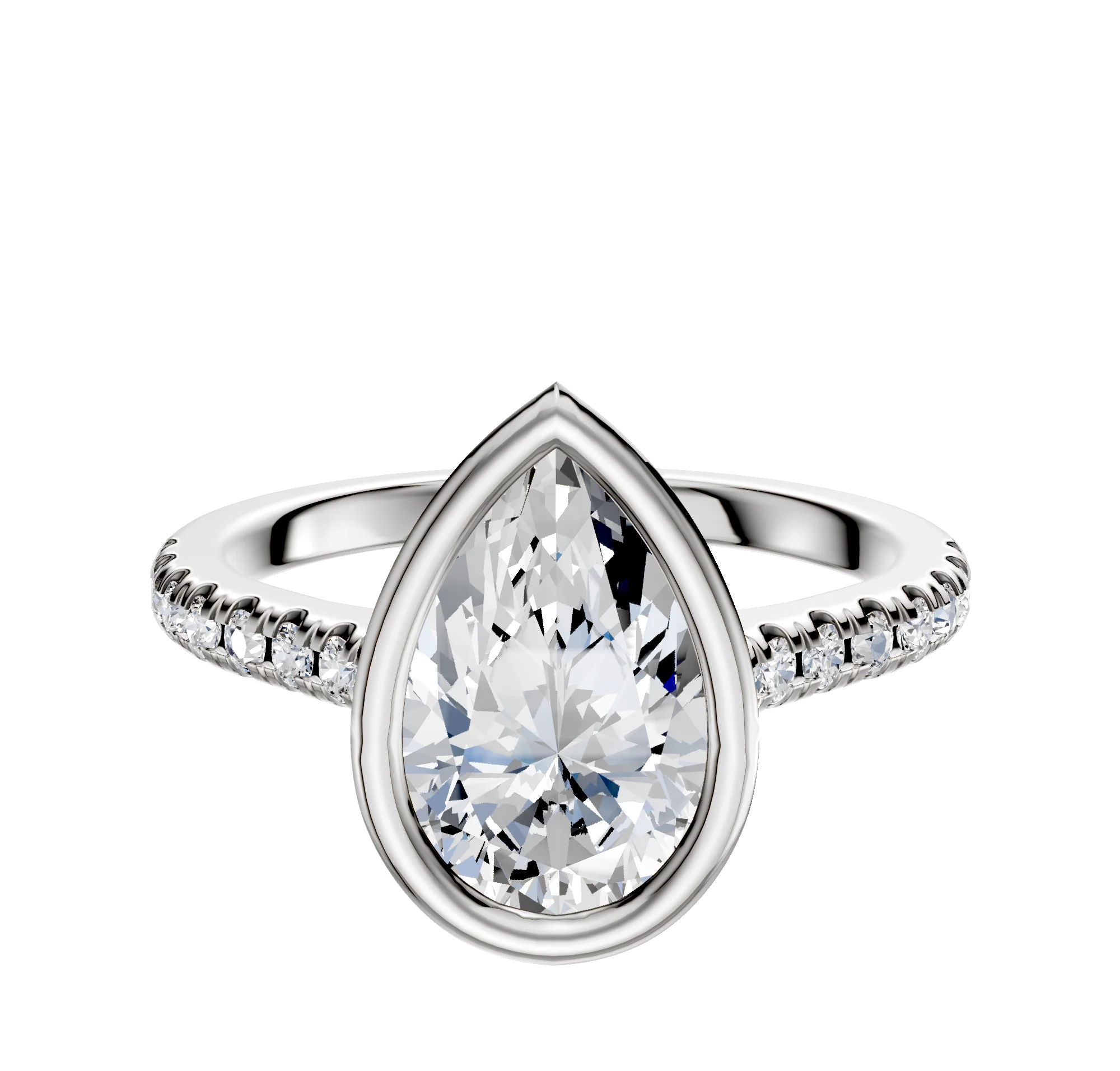 14K White Gold Bezel Full Bezel North/South Cathedral Dome 1-Row-Pave 2.5mm Engagement Ring