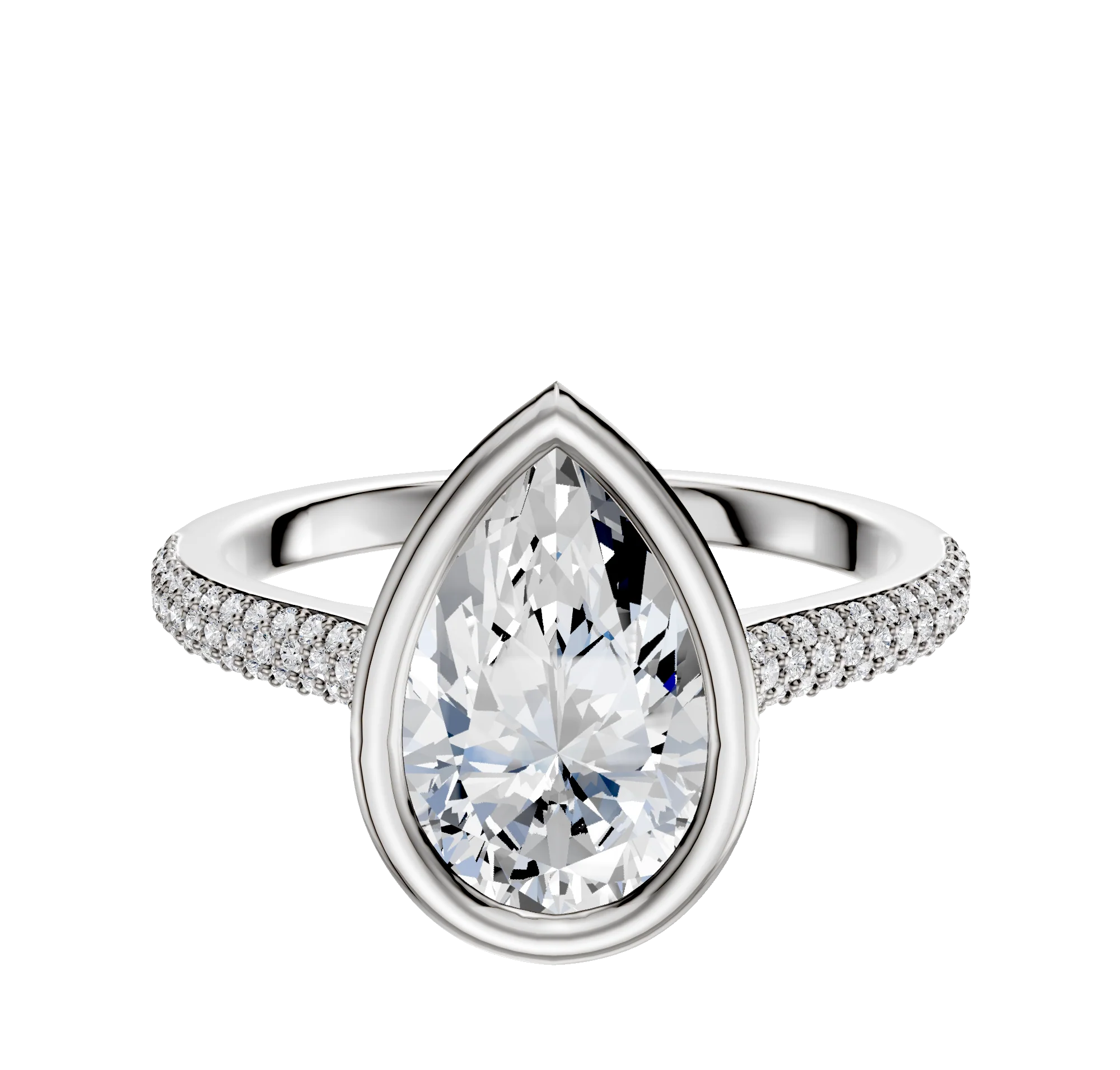 14K White Gold Bezel Full Bezel North/South Cathedral Dome 3-Row-Pave 2.0mm Engagement Ring