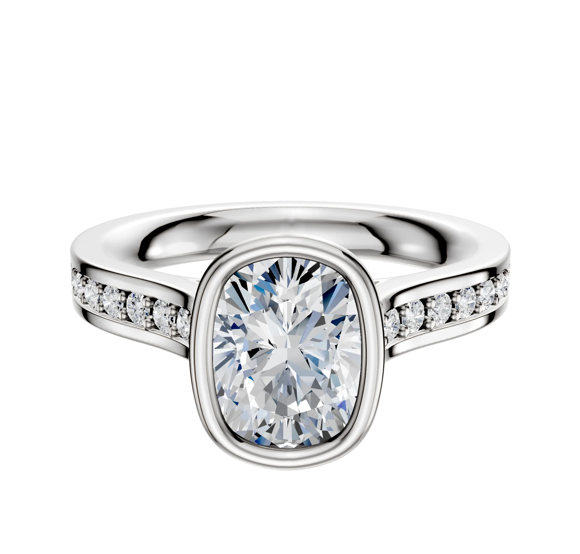 14K White Gold Bezel Full Bezel North/South Cathedral Flat 1-Row-Pave 2.5mm Engagement Ring