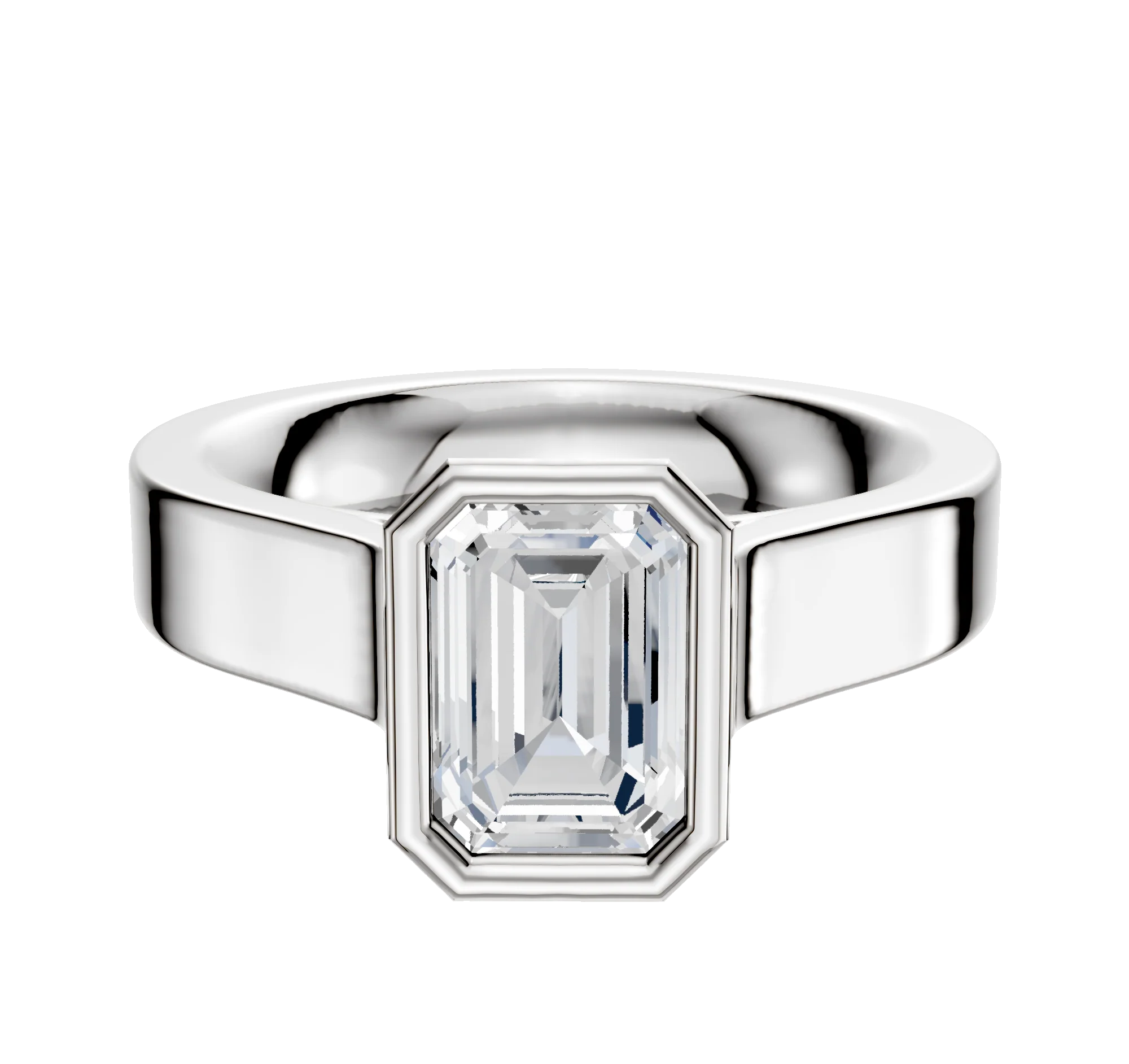 14K White Gold Bezel Full Bezel North/South Cathedral Flat 4.0mm Engagement Ring