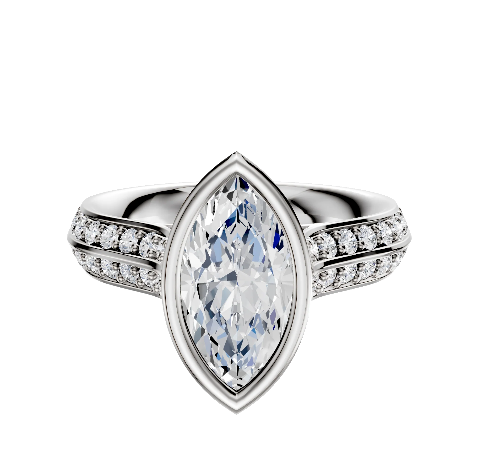 14K White Gold Bezel Full Bezel North/South Cathedral Knife Edge 1-Row-Pave 2.5mm Engagement Ring