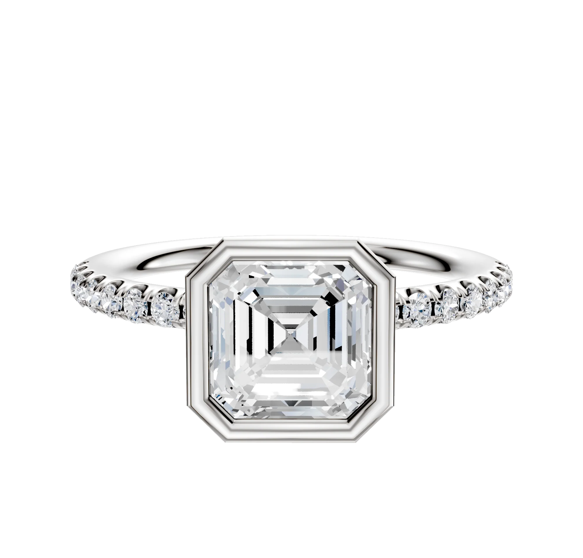 14K White Gold Bezel Full Bezel North/South Classic Dome 1-Row-Pave 2.5mm Engagement Ring