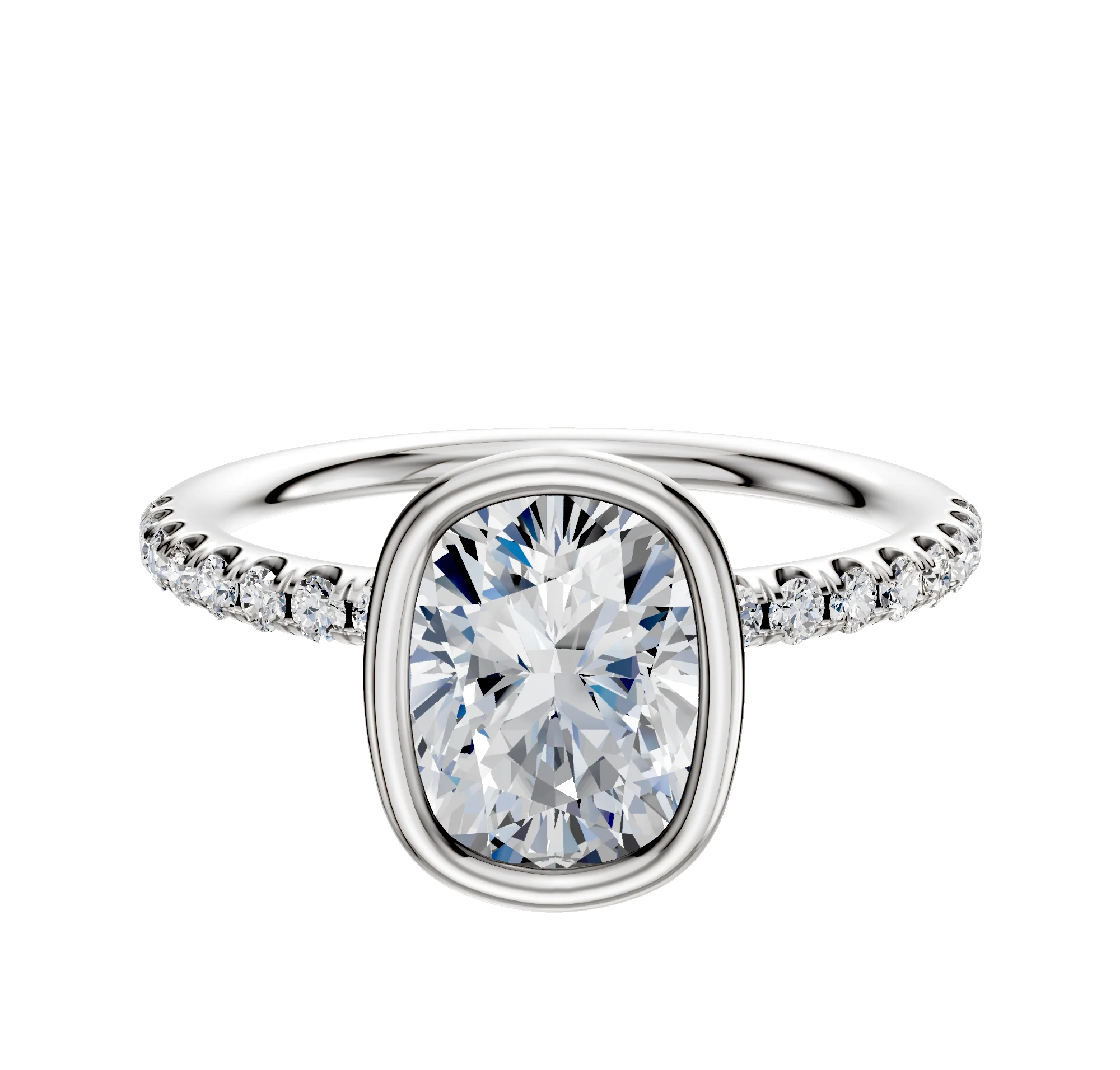 14K White Gold Bezel Full Bezel North/South Classic Dome 1-Row-Pave 2.5mm Engagement Ring