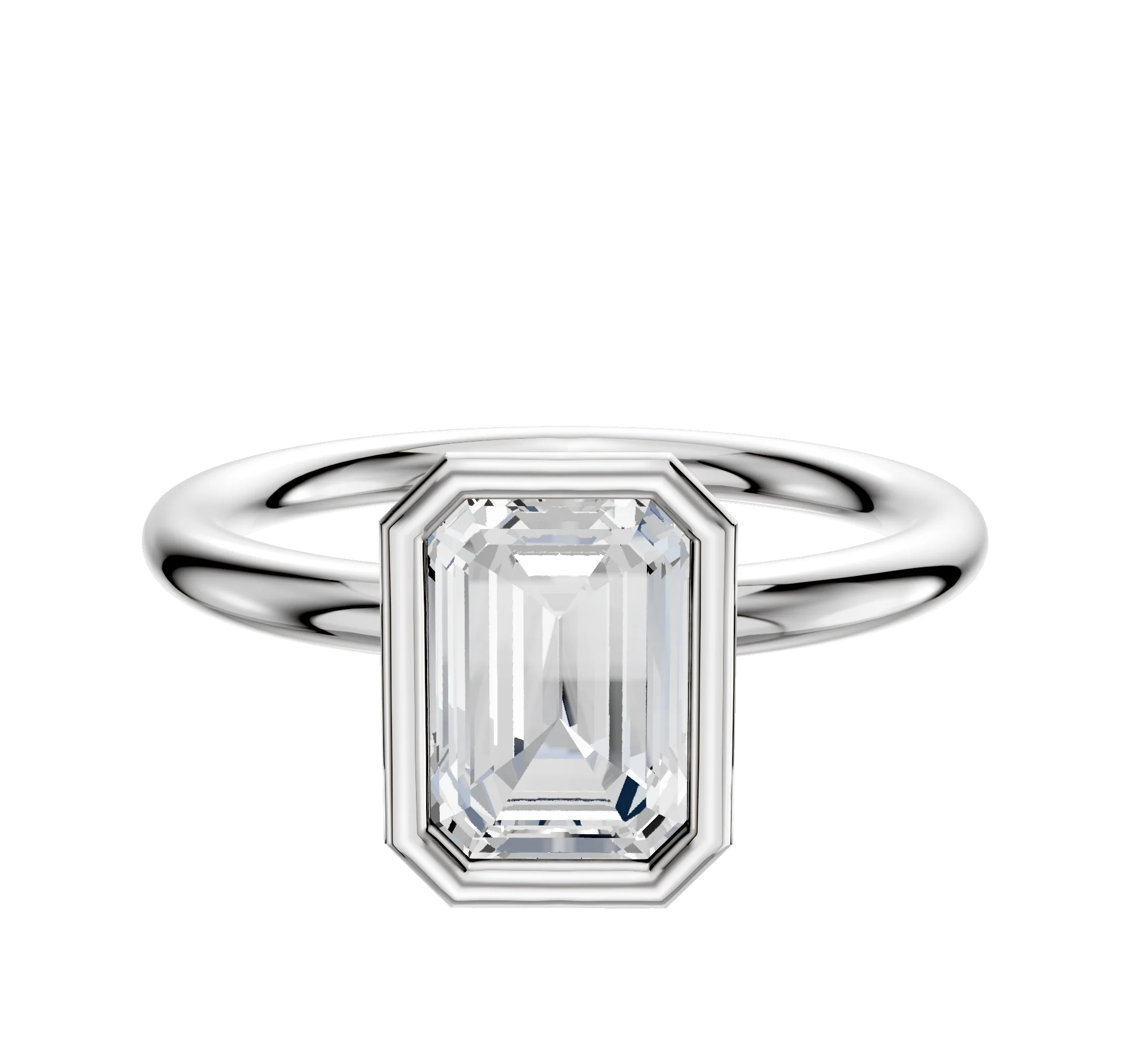 14K White Gold Bezel Full Bezel North/South Classic Dome 2.0mm Engagement Ring