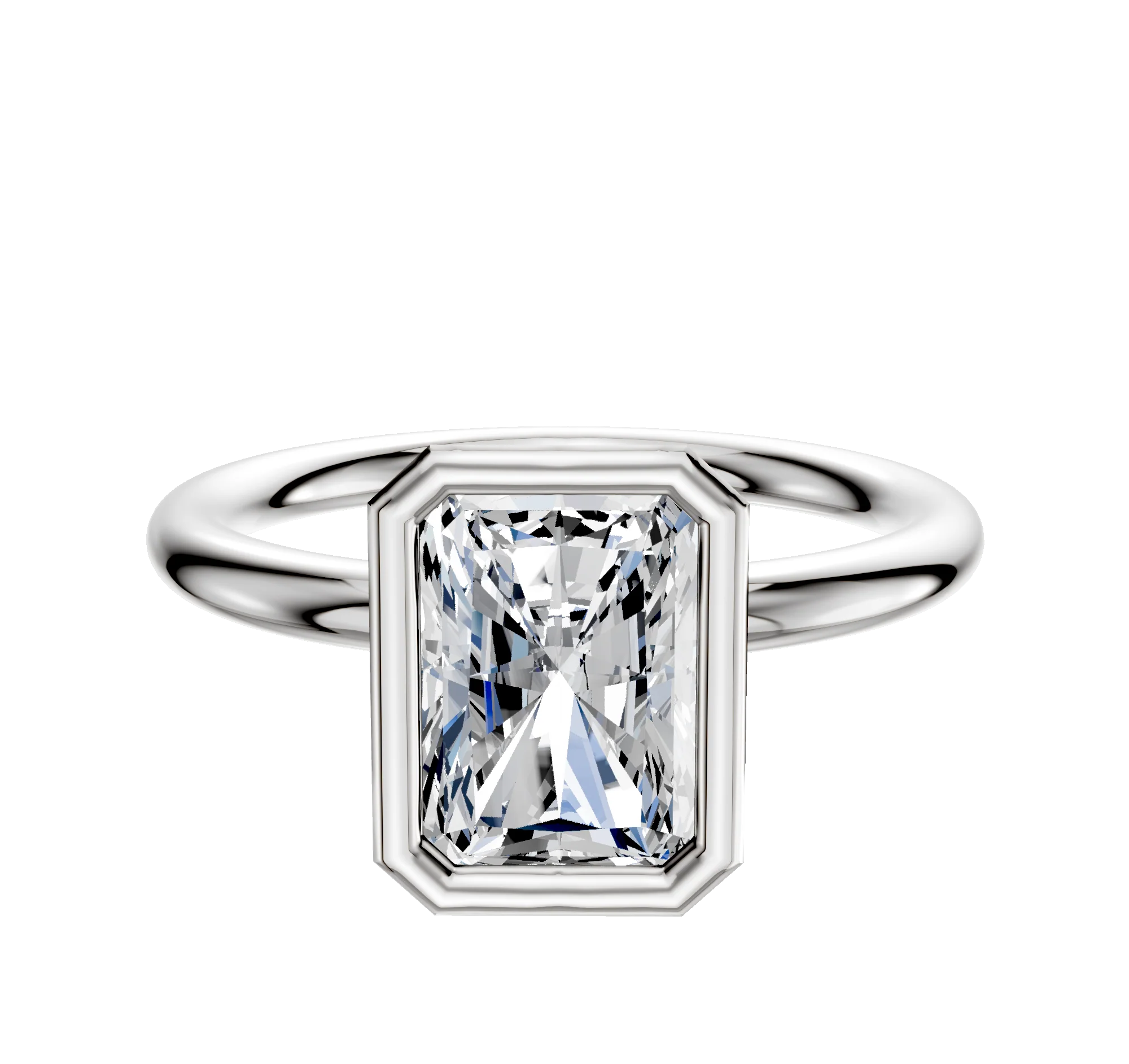 14K White Gold Bezel Full Bezel North/South Classic Dome 2.0mm Engagement Ring