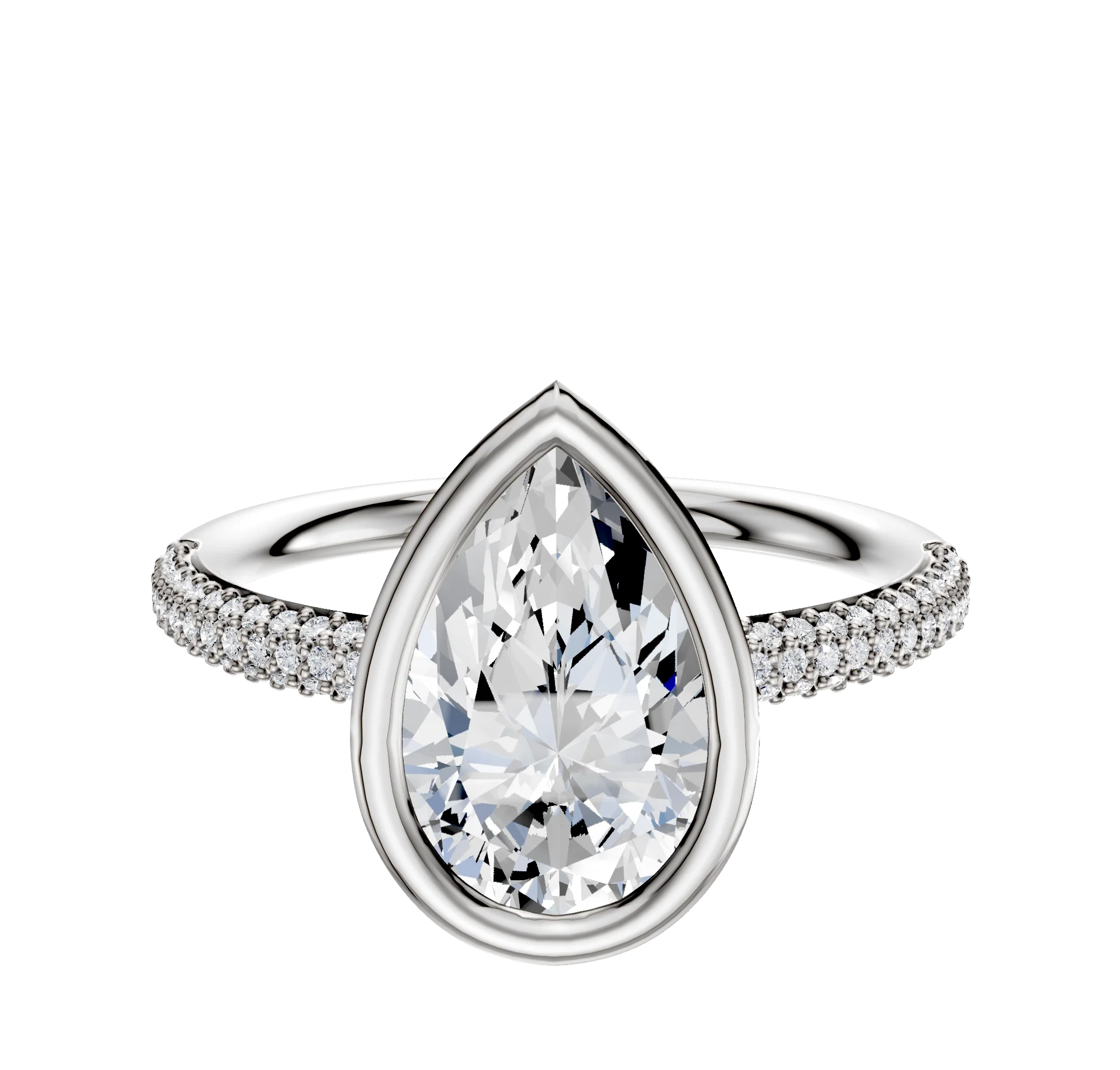 14K White Gold Bezel Full Bezel North/South Classic Dome 3-Row-Pave 2.0mm Engagement Ring