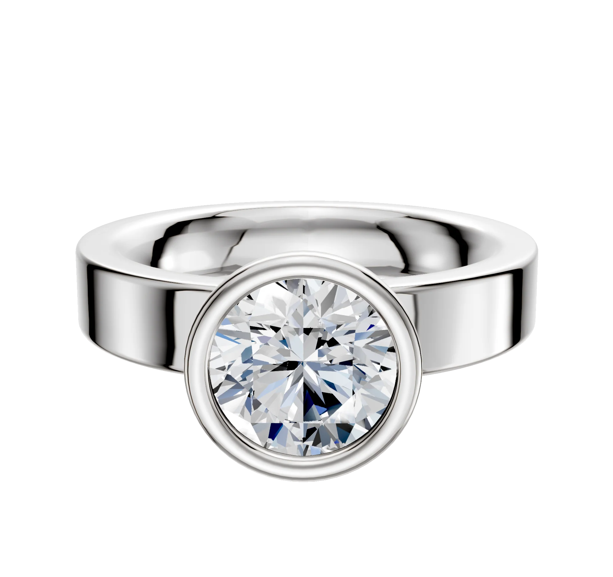 14K White Gold Bezel Full Bezel North/South Classic Flat 4.0mm Engagement Ring