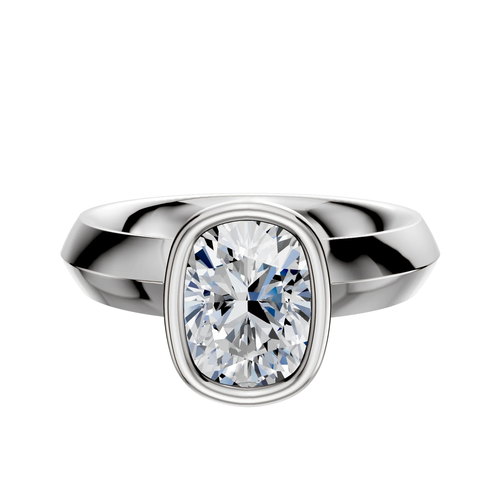 14K White Gold Bezel Full Bezel North/South Classic Knife Edge 4.0mm Engagement Ring