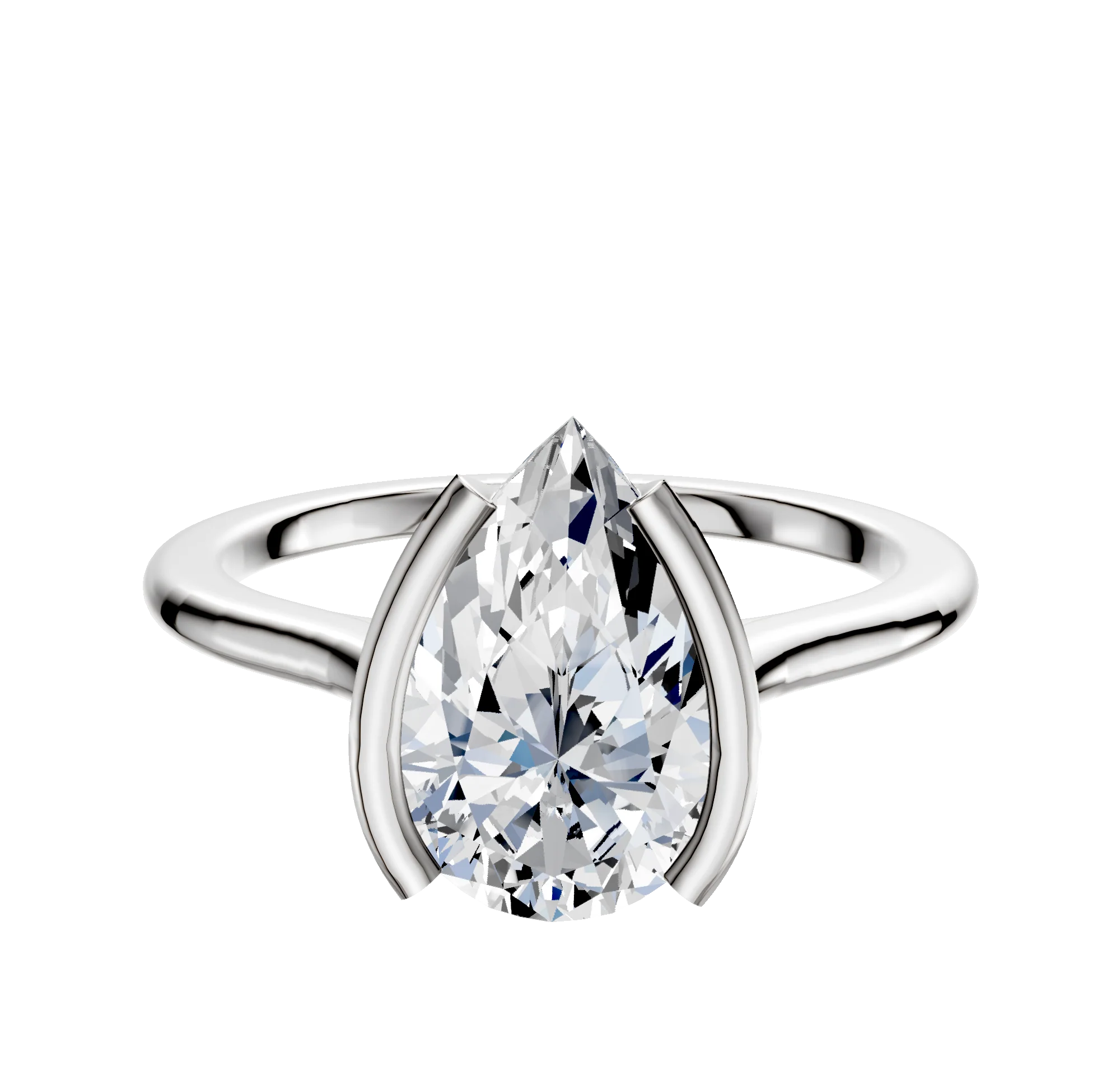 14K White Gold Bezel Half Bezel North/South Cathedral Dome 1.5mm Engagement Ring