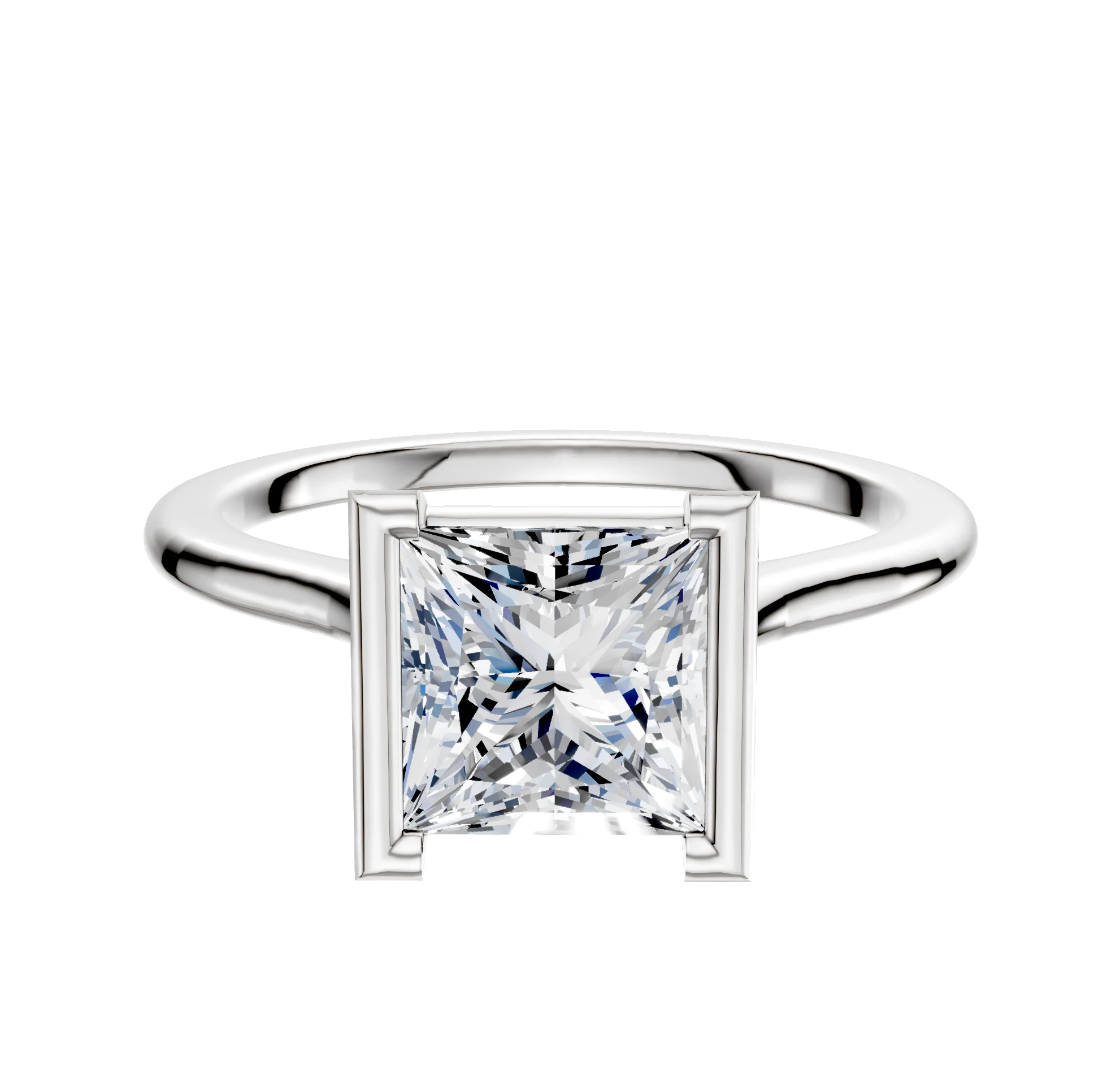 14K White Gold Bezel Half Bezel North/South Cathedral Dome 1.5mm Engagement Ring