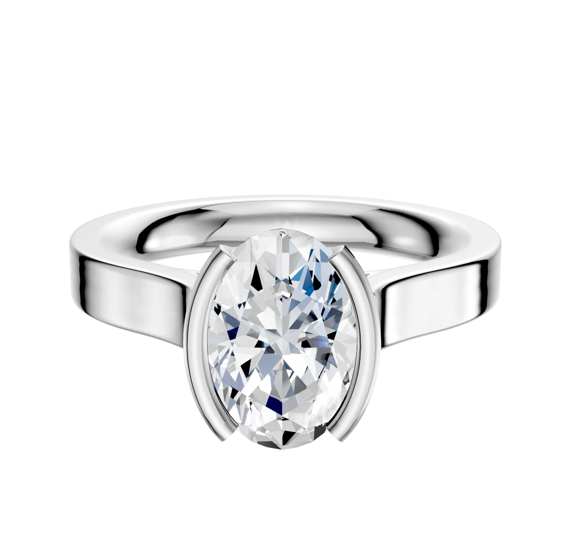 14K White Gold Bezel Half Bezel North/South Cathedral Flat 3.0mm Engagement Ring