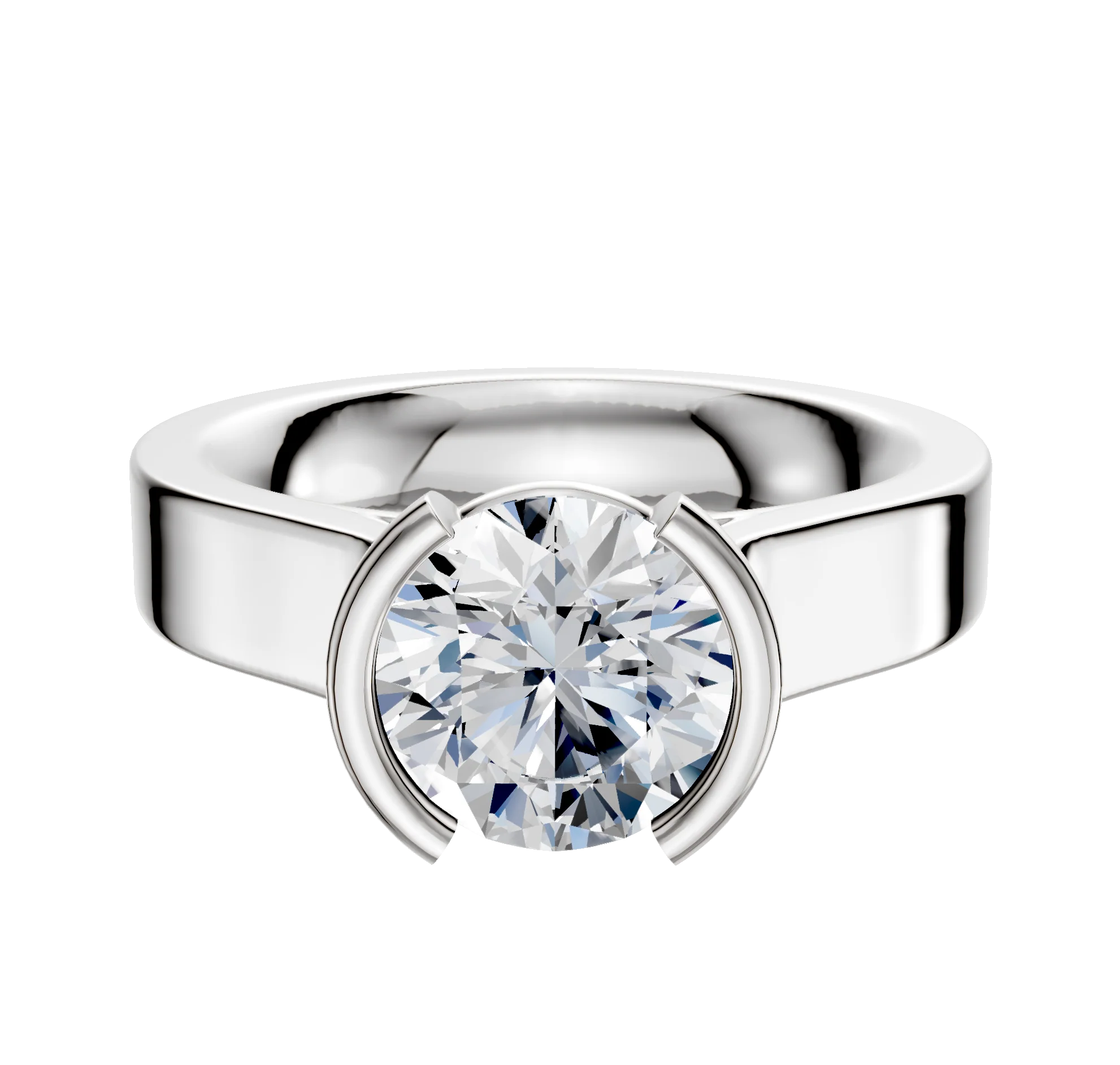 14K White Gold Bezel Half Bezel North/South Cathedral Flat 4.0mm Engagement Ring