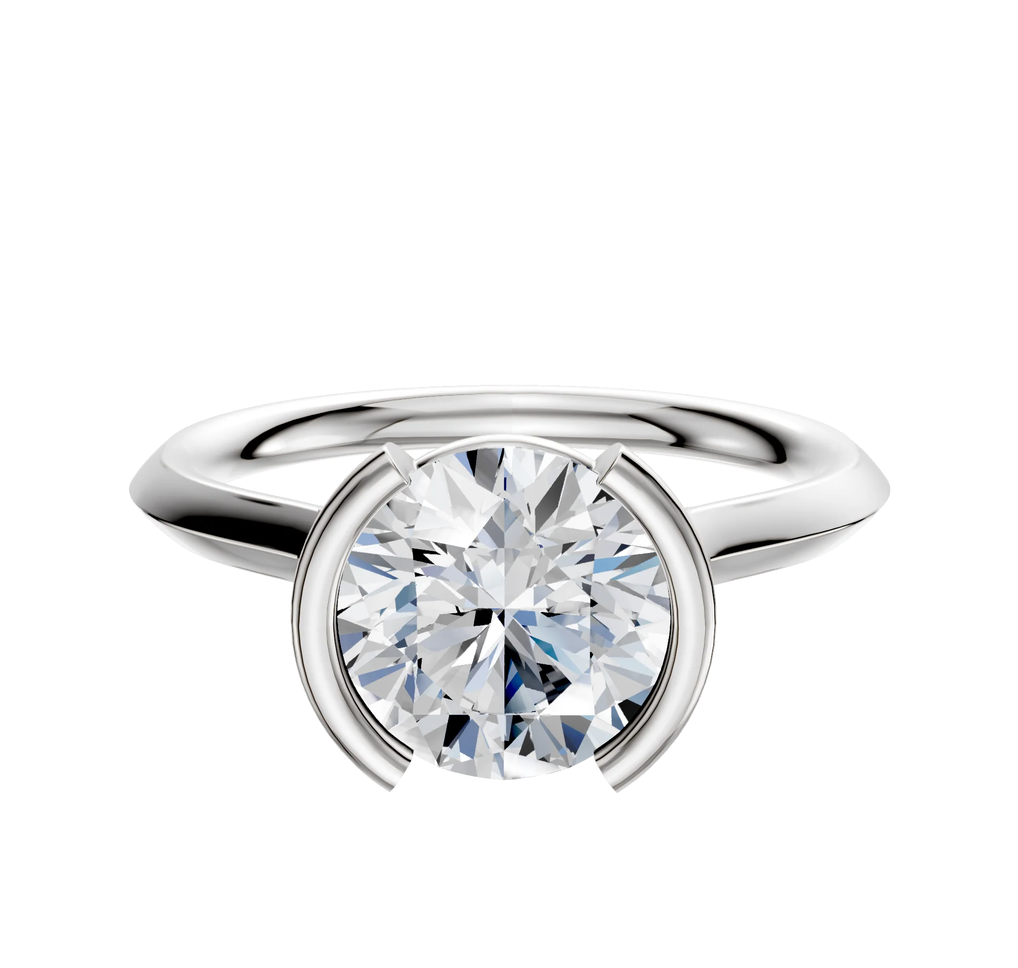 14K White Gold Bezel Half Bezel North/South Cathedral Knife Edge 2.0mm Engagement Ring