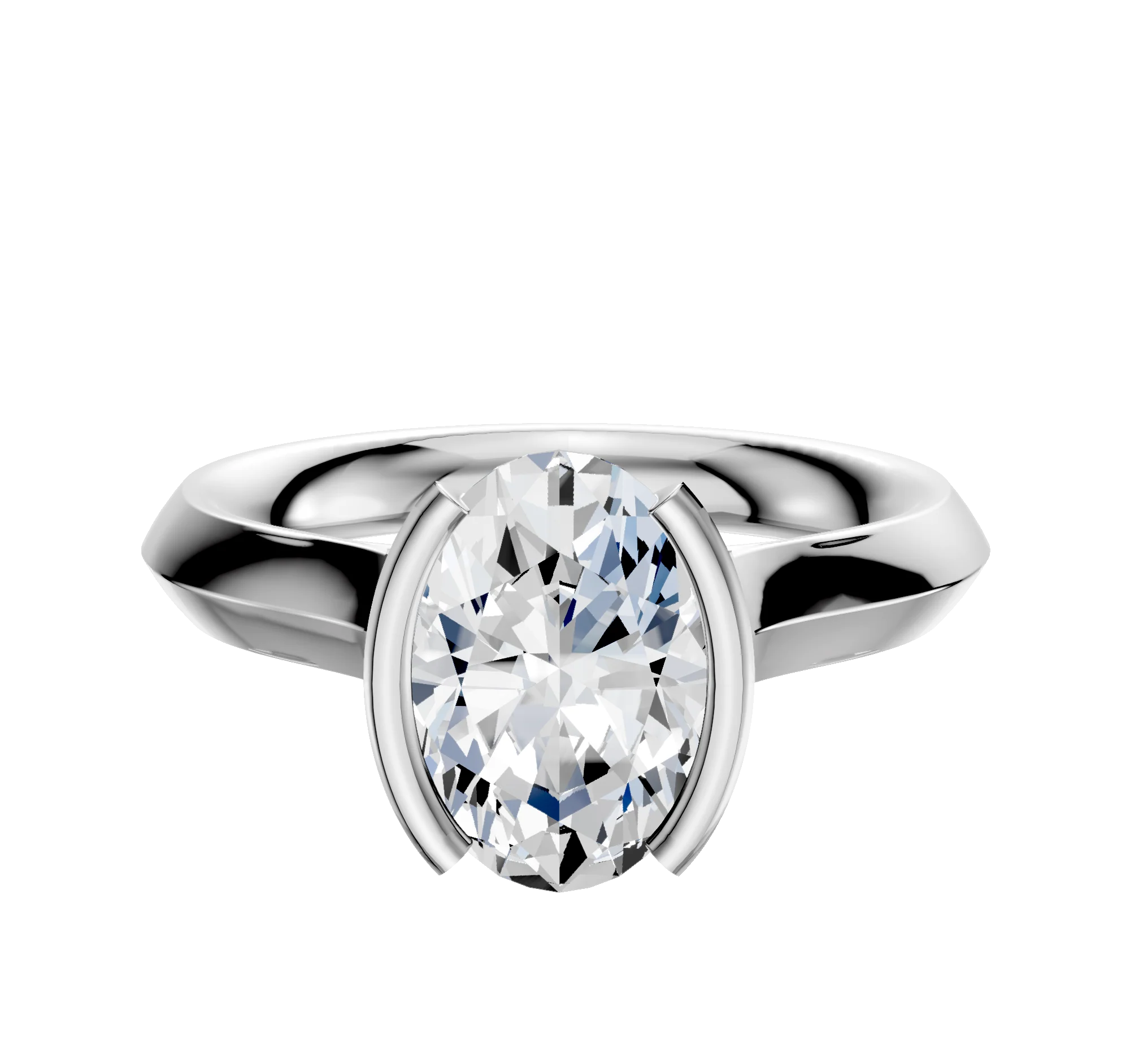 14K White Gold Bezel Half Bezel North/South Cathedral Knife Edge 3.0mm Engagement Ring