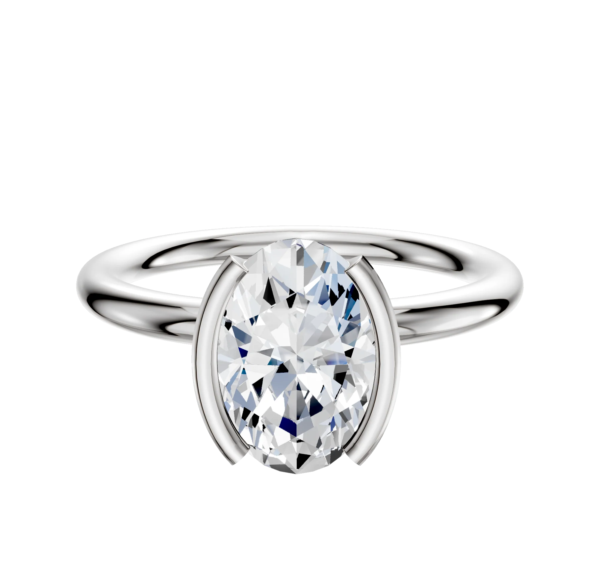 14K White Gold Bezel Half Bezel North/South Classic Dome 2.0mm Engagement Ring