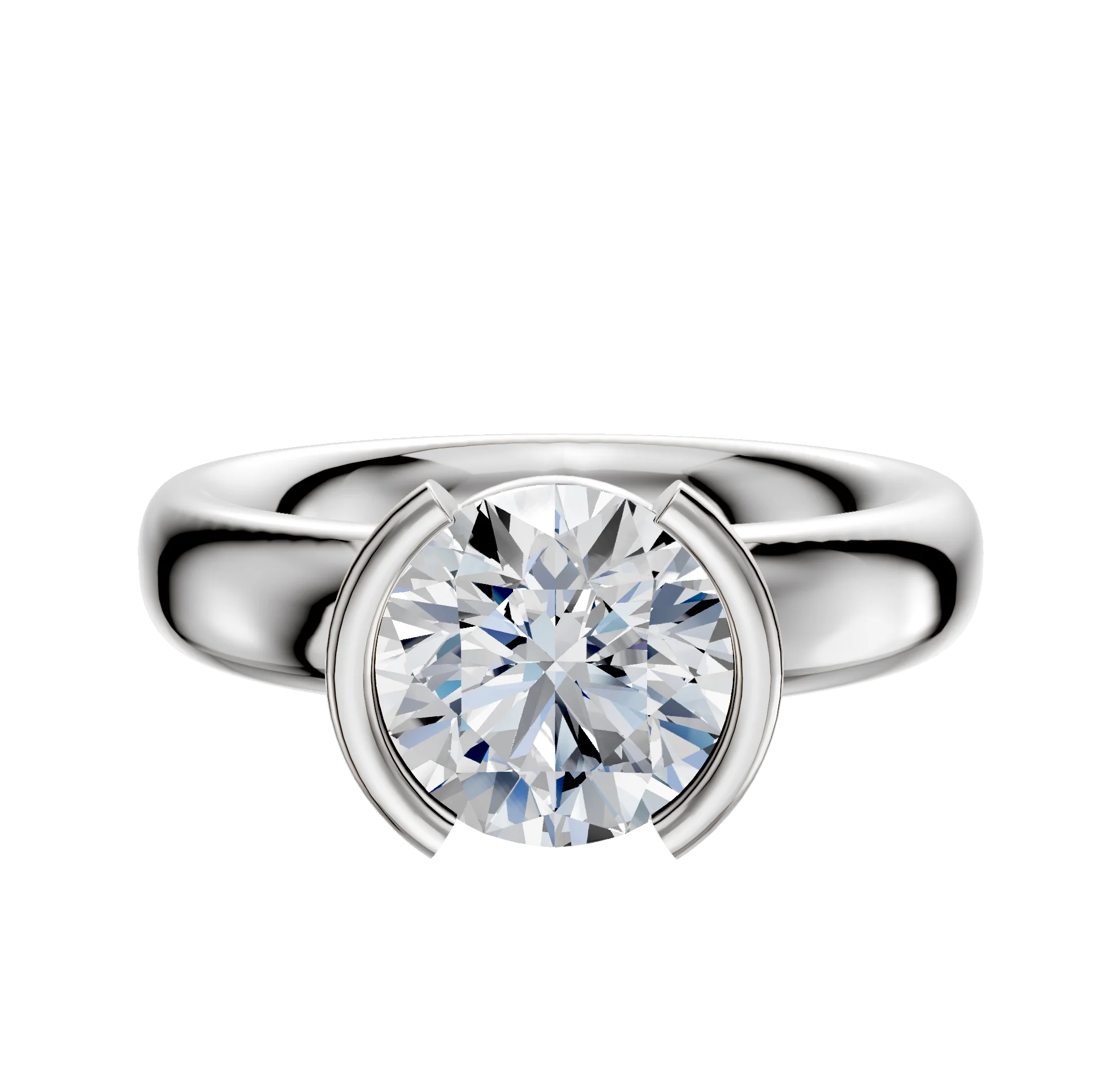 14K White Gold Bezel Half Bezel North/South Classic Dome 4.0mm Engagement Ring