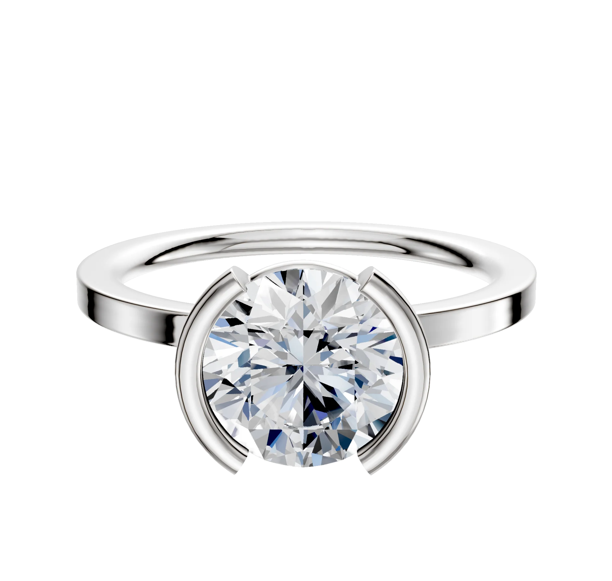 14K White Gold Bezel Half Bezel North/South Classic Flat 1.5mm Engagement Ring