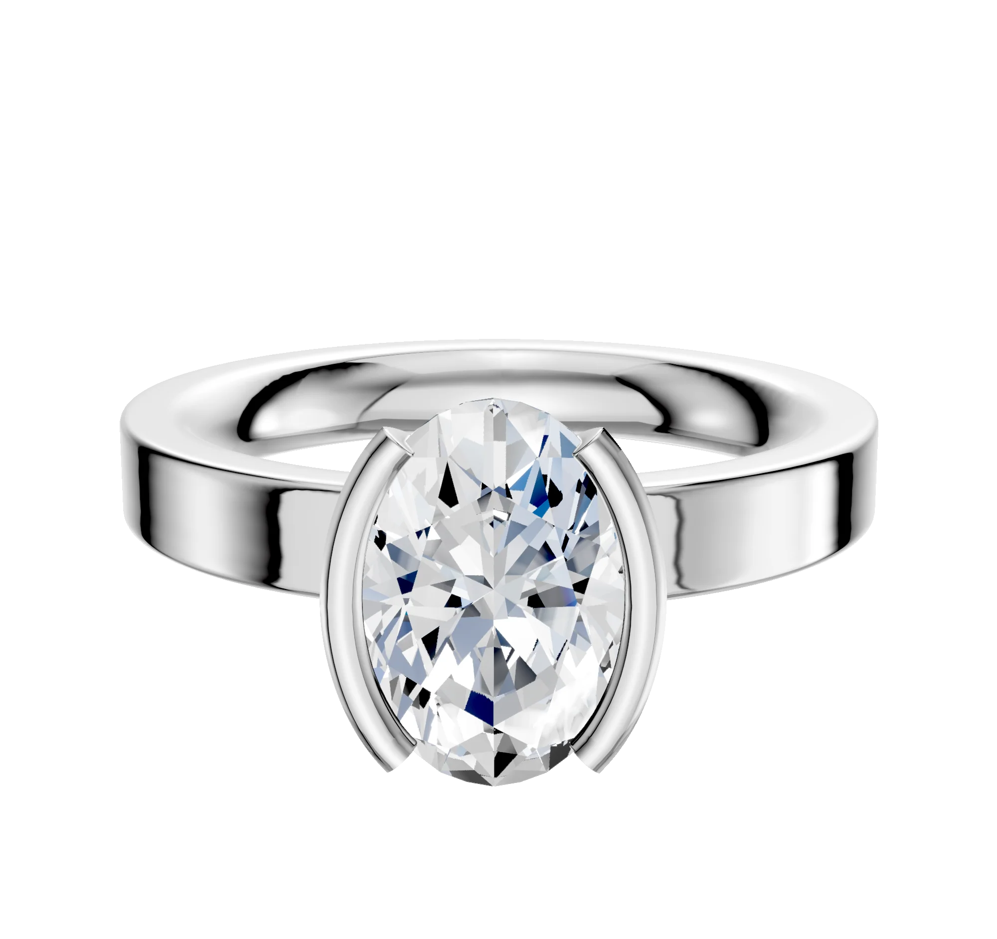 14K White Gold Bezel Half Bezel North/South Classic Flat 3.0mm Engagement Ring