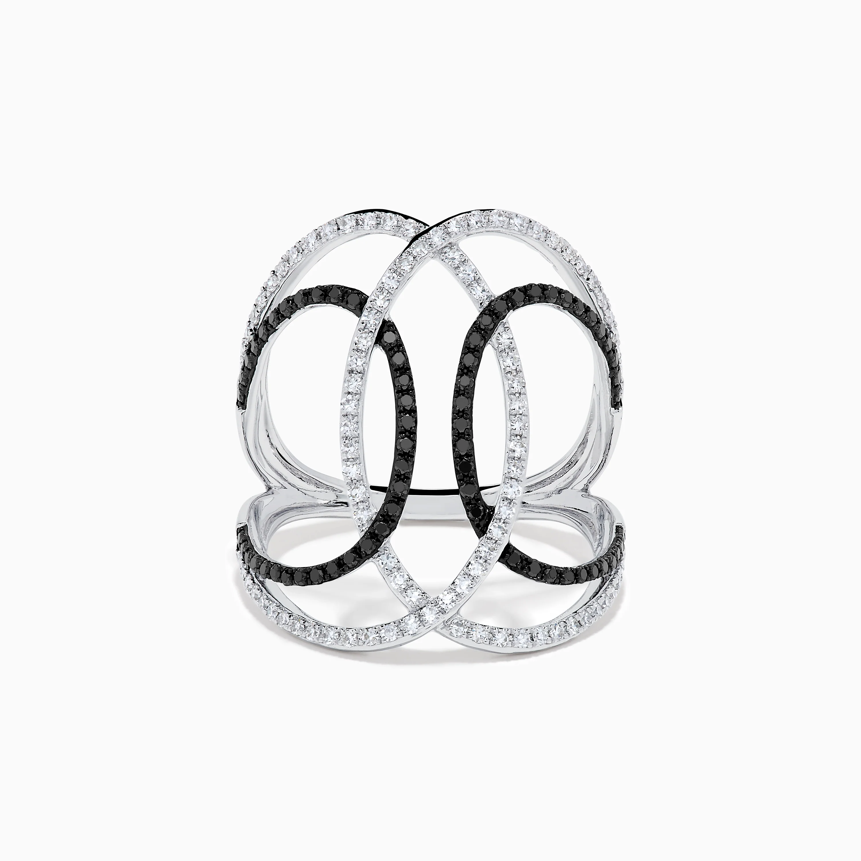 14K White Gold Black and White Diamond Intertwined Ring