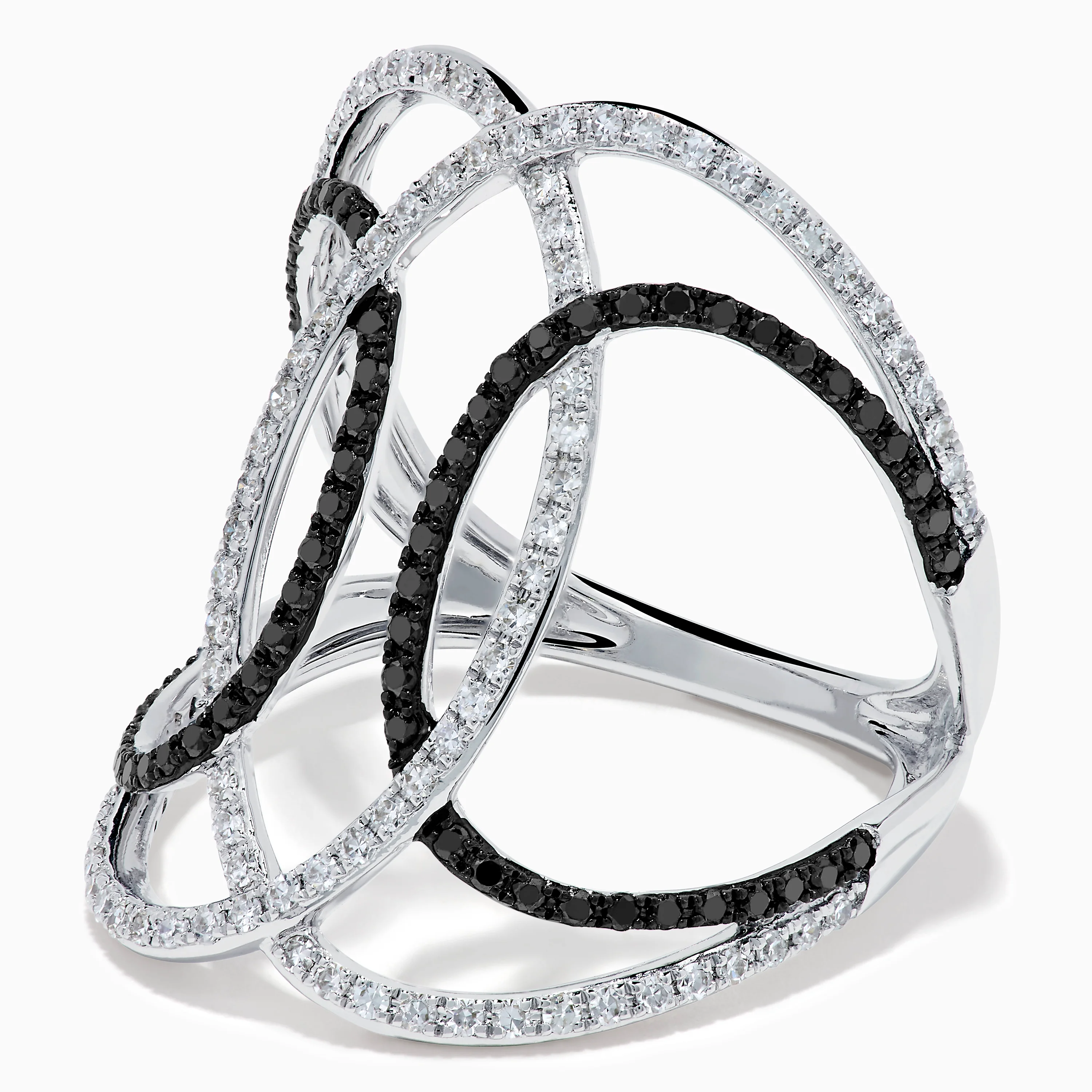 14K White Gold Black and White Diamond Intertwined Ring - Image 2