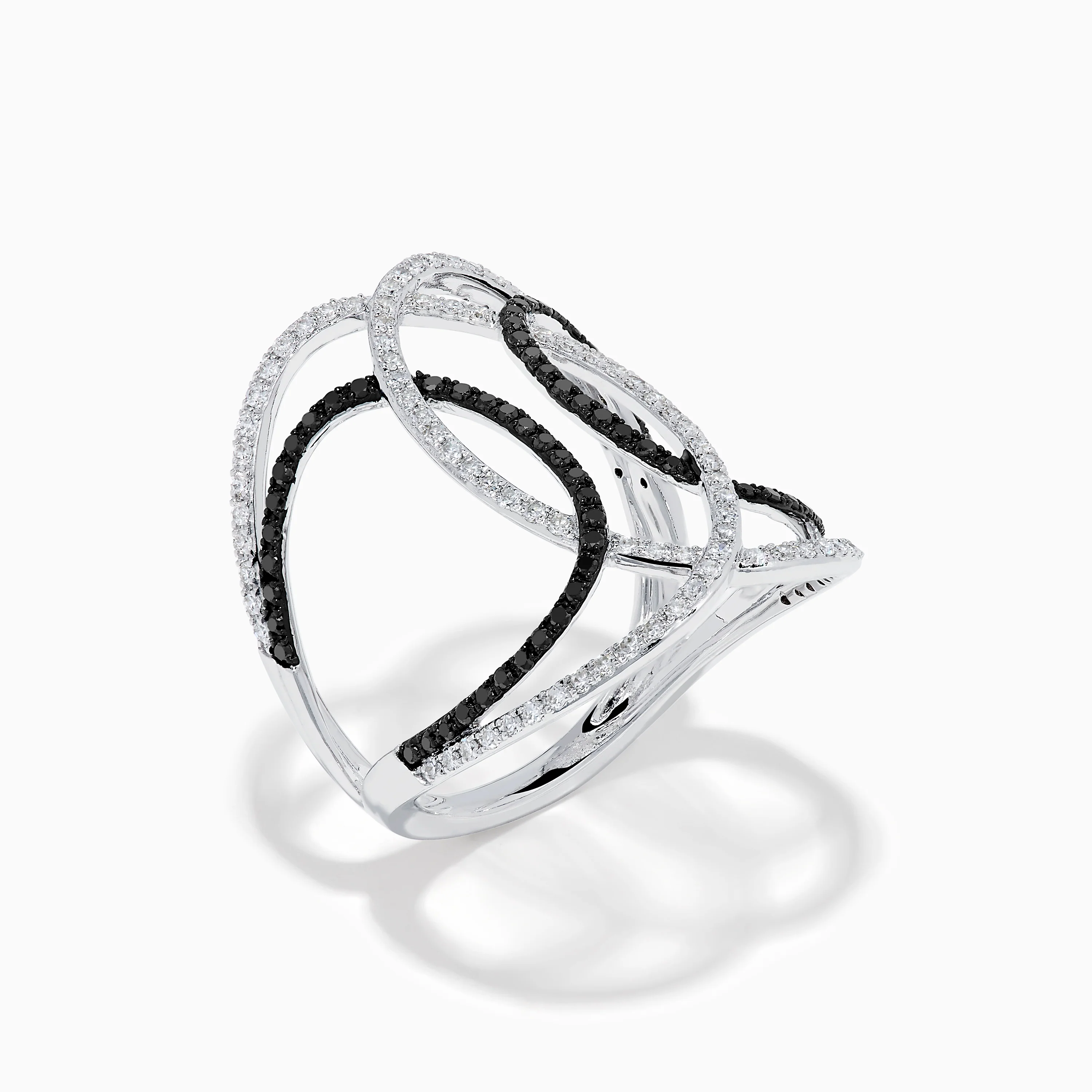14K White Gold Black and White Diamond Intertwined Ring - Image 4