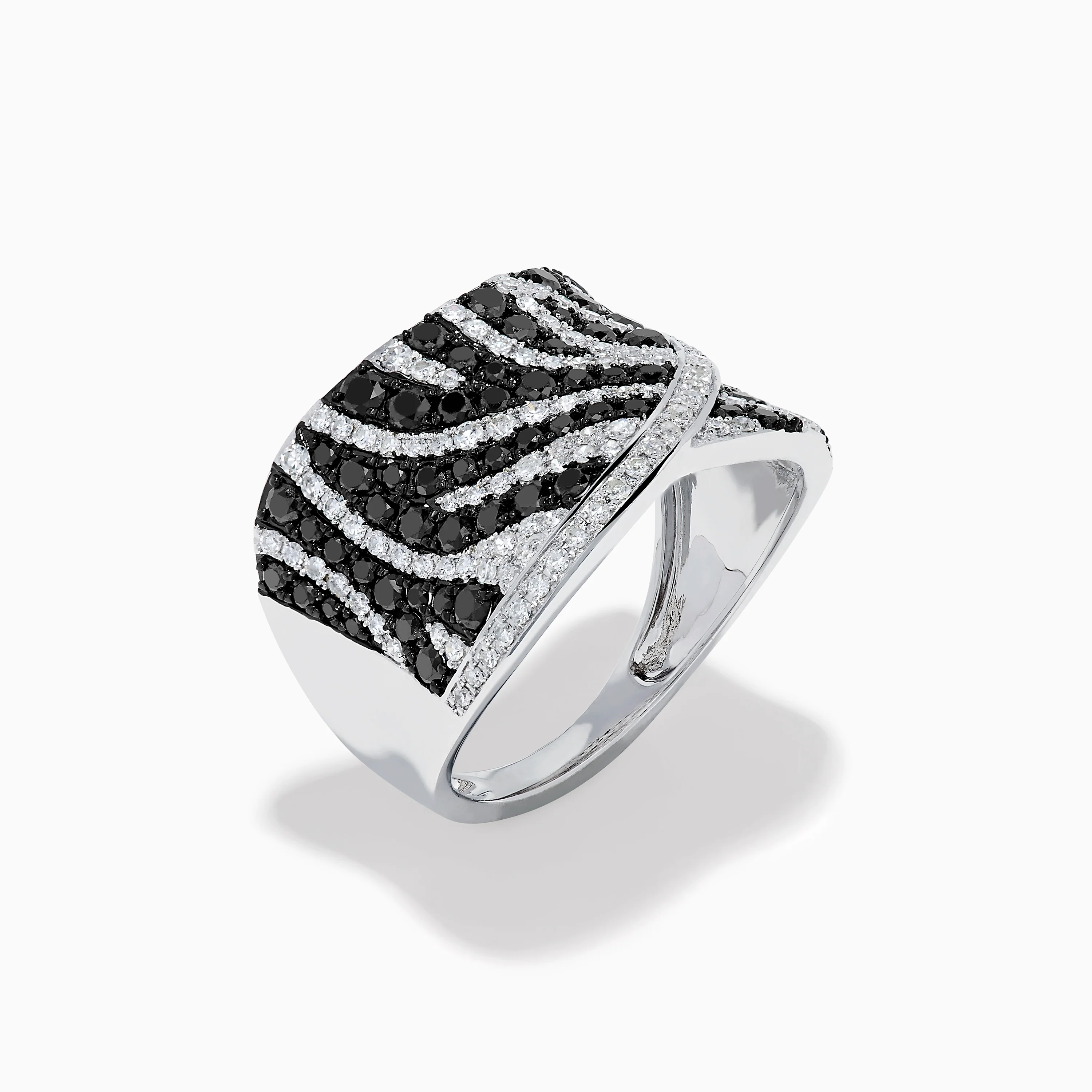 14K White Gold Black and White Diamond Zebra Print Ring - Image 4