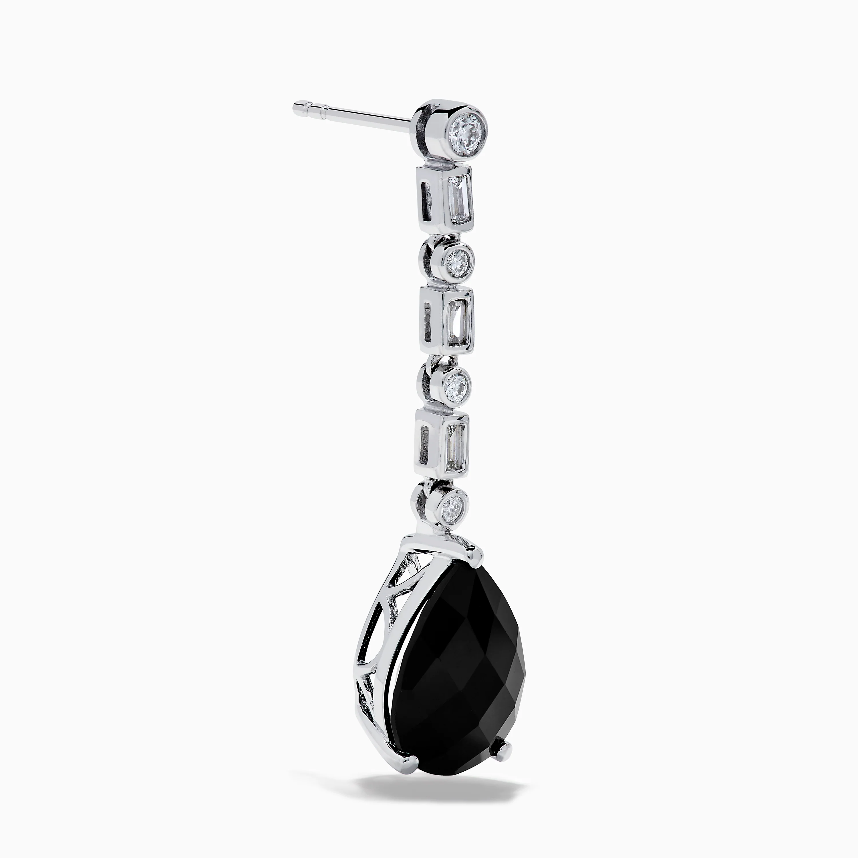 14K White Gold Black Onyx and Diamond Linear Drop Earrings - Image 3
