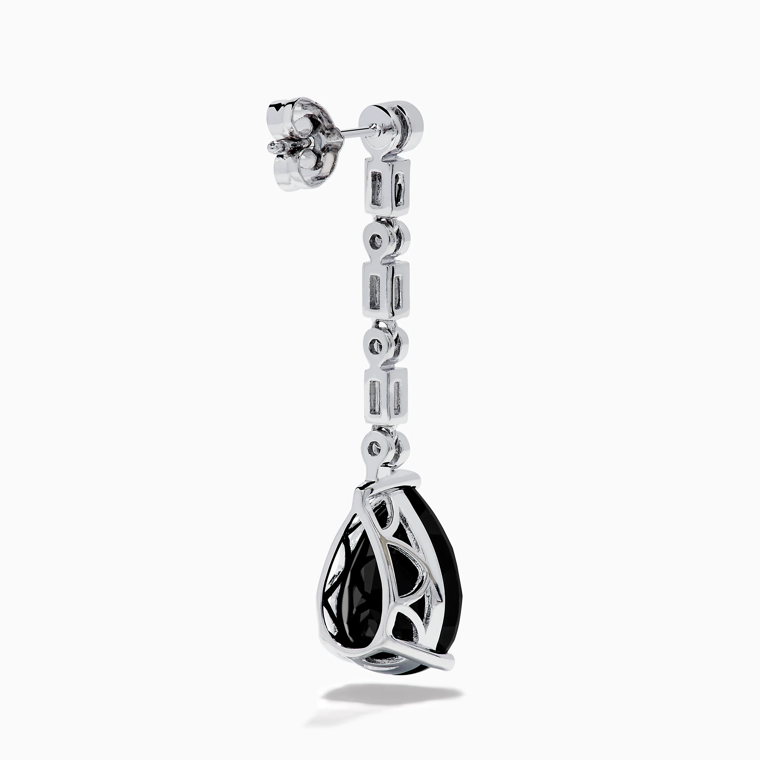 14K White Gold Black Onyx and Diamond Linear Drop Earrings - Image 4