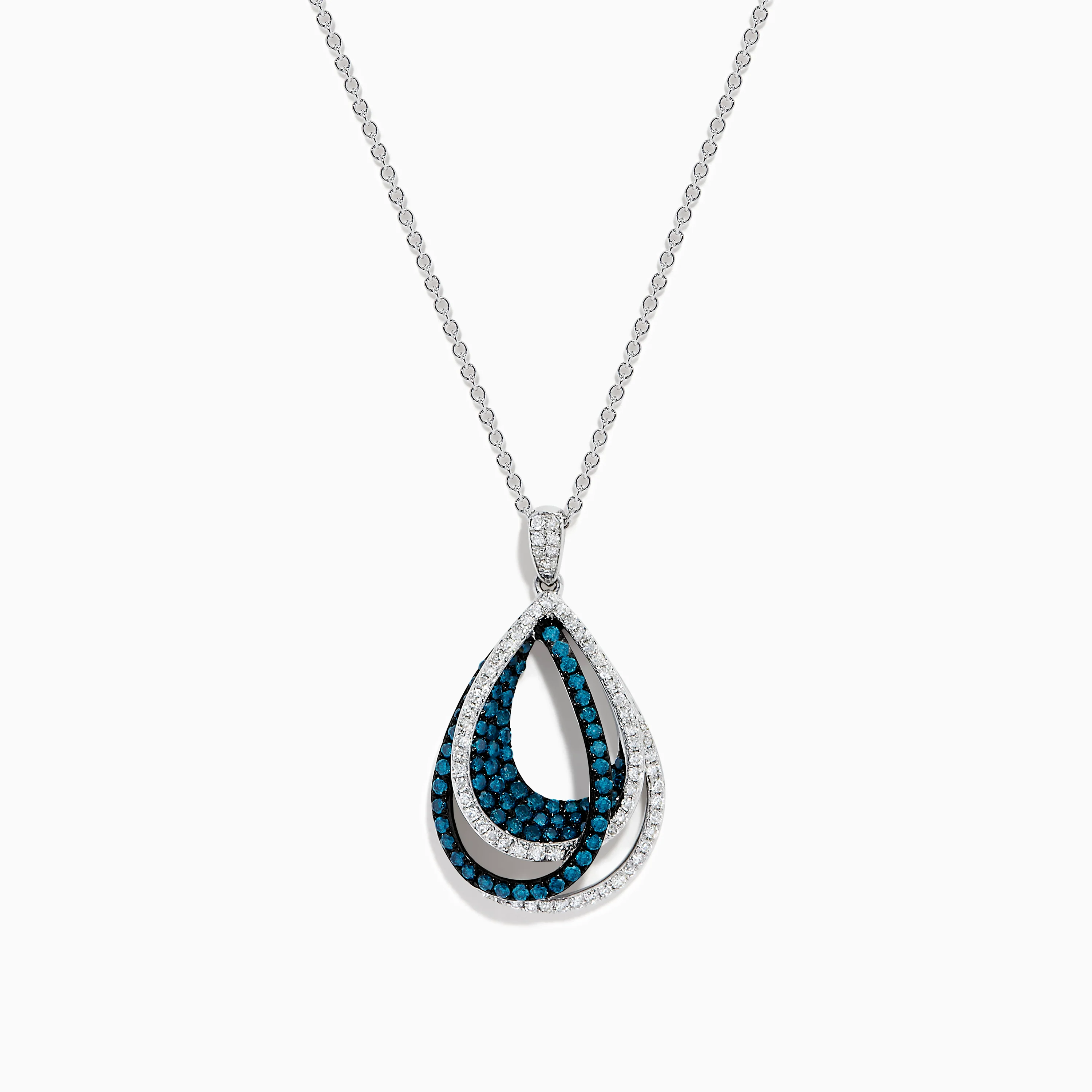 14K White Gold Blue and White Diamond Pear Crossover Pendant