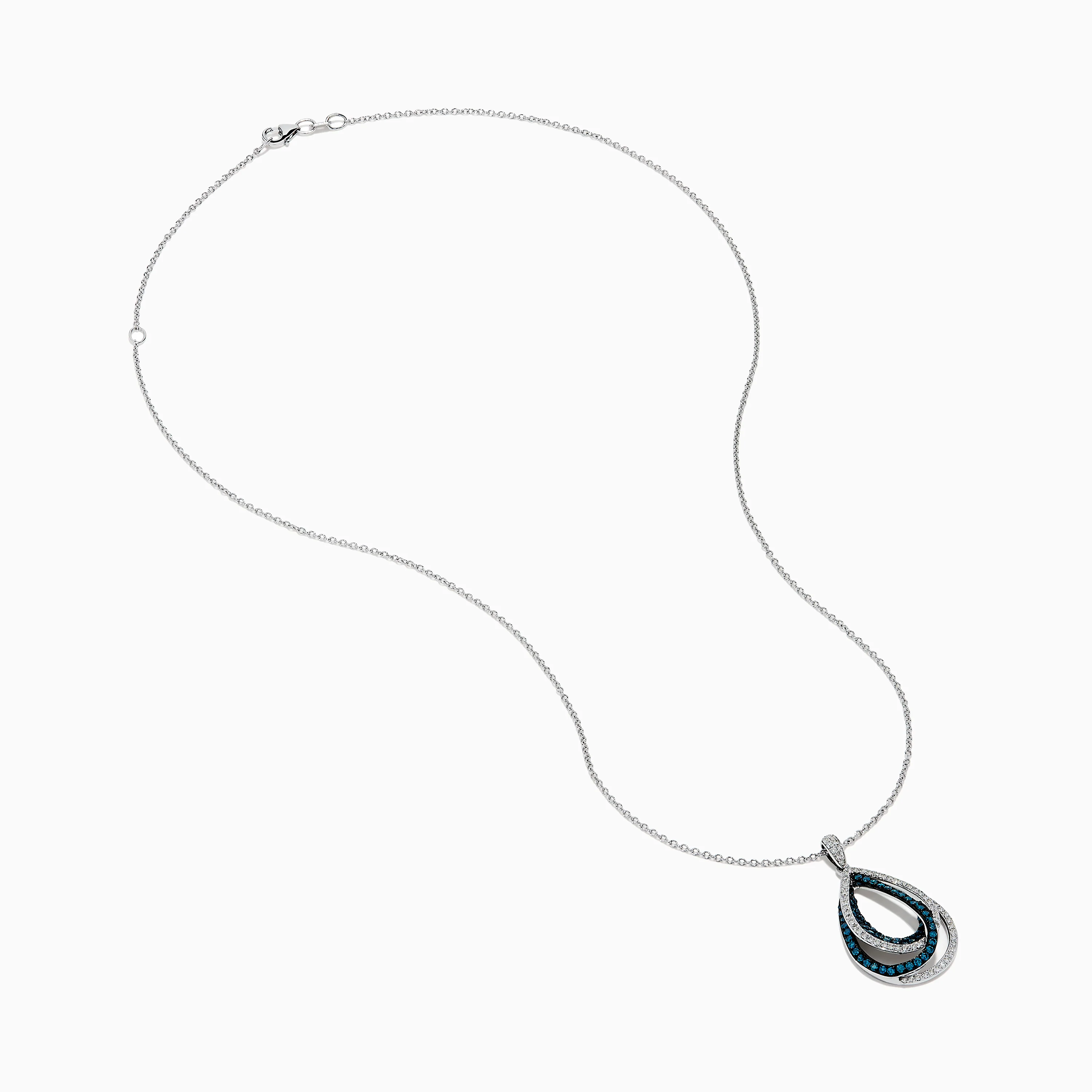 14K White Gold Blue and White Diamond Pear Crossover Pendant - Image 2