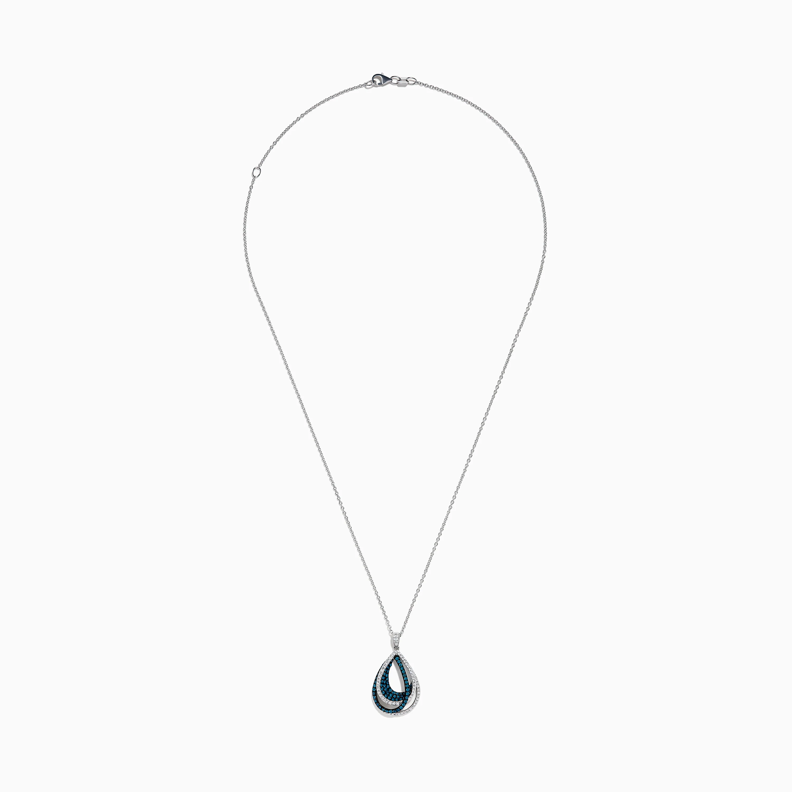 14K White Gold Blue and White Diamond Pear Crossover Pendant - Image 3