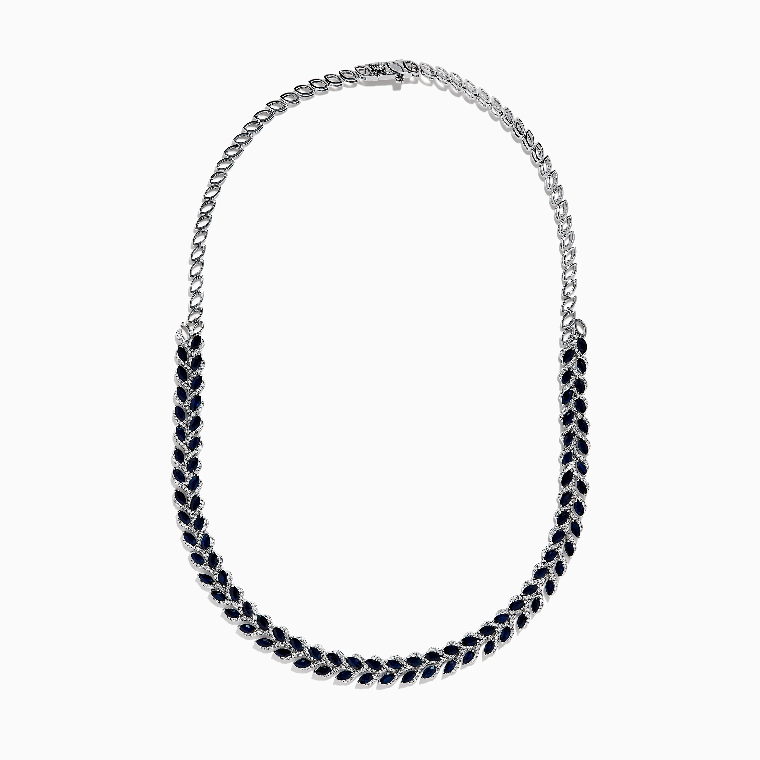 14K White Gold Blue Sapphire and Diamond Leaf Motif Necklace - Image 3